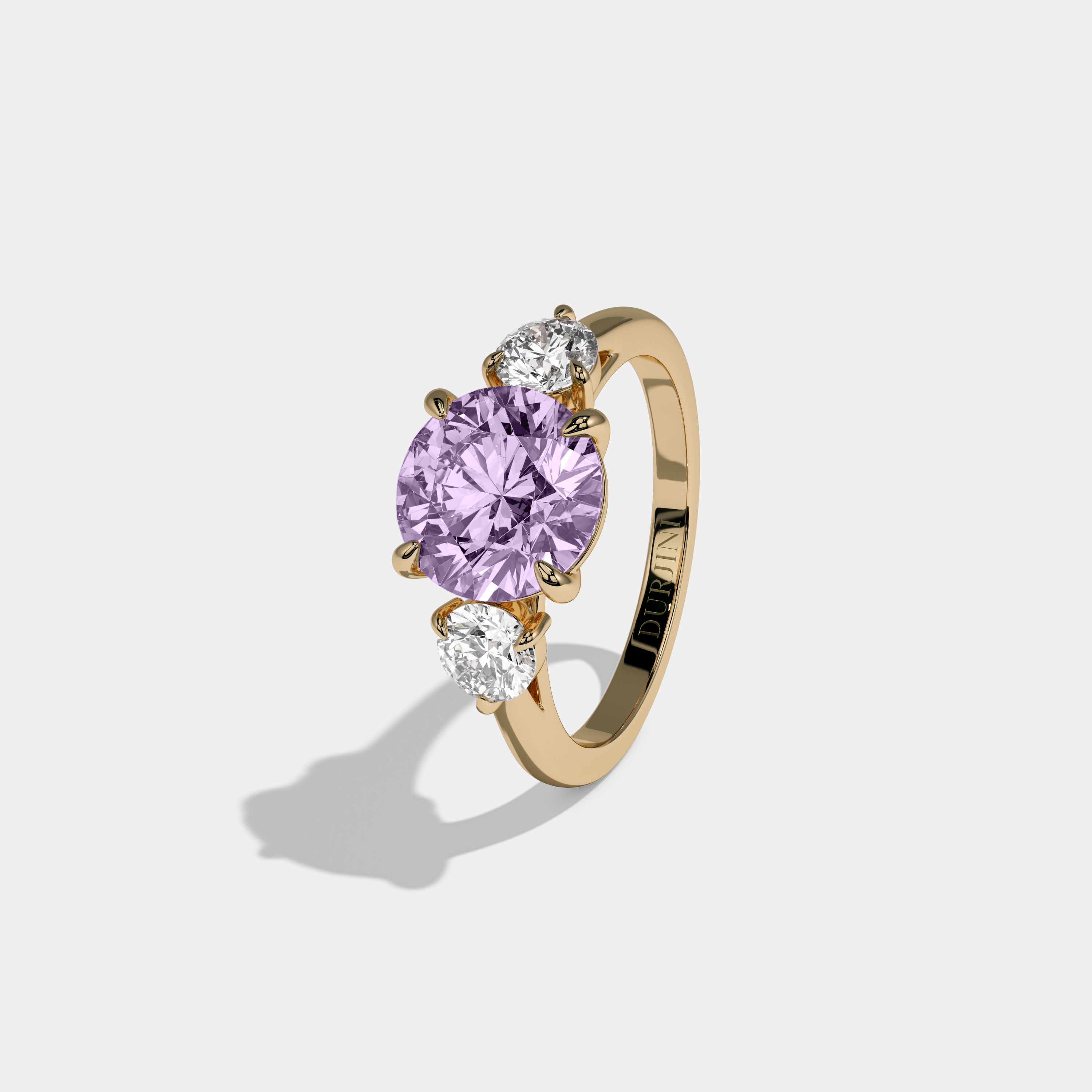Diana Fancy Purple Round Brilliant Cut Diamond Plain Band With Round Cut Sides Engagement Ring 7ct 18K Yellow Gold