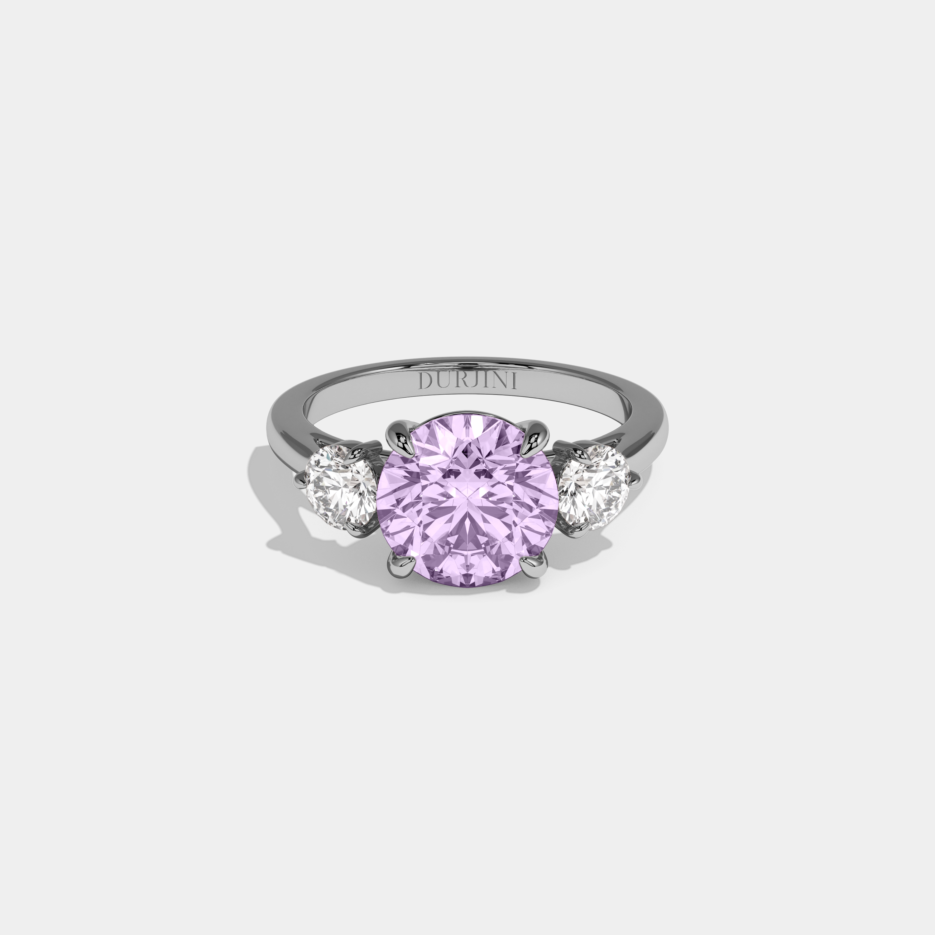 Beatrice Fancy Purple Round Brilliant Cut Diamond Plain Band With Round Cut Sides Engagement Ring 7ct 18K White Gold