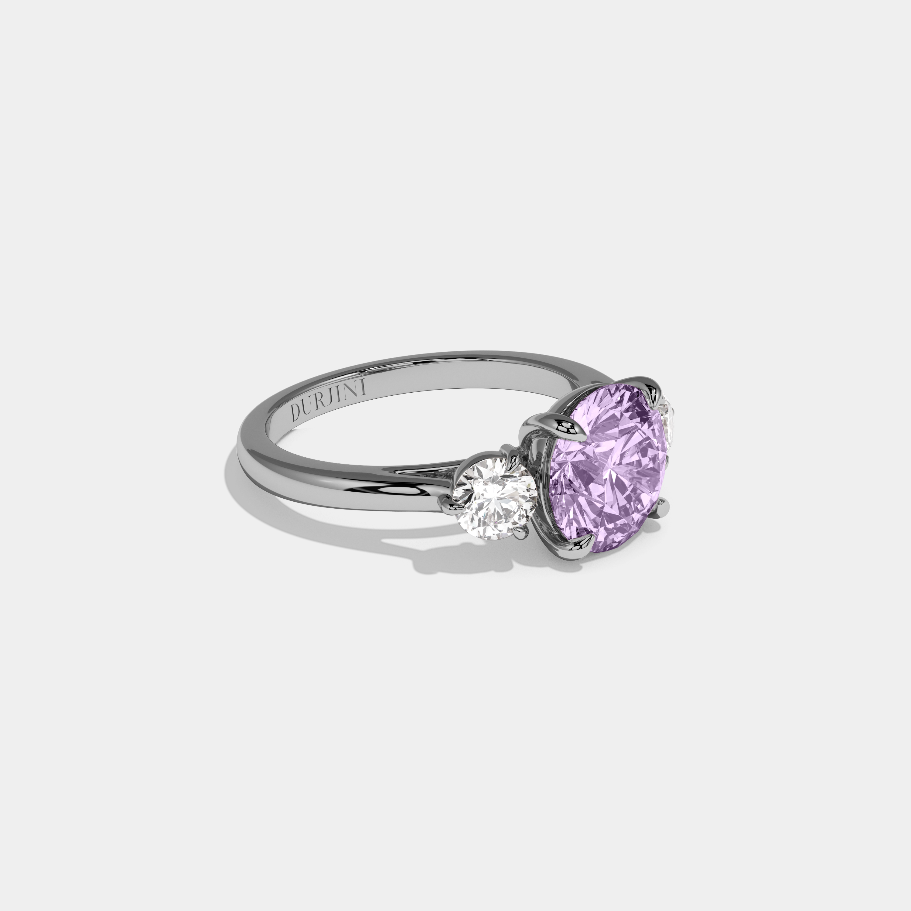 Beatrice Fancy Purple Round Brilliant Cut Diamond Plain Band With Round Cut Sides Engagement Ring 7ct 18K White Gold