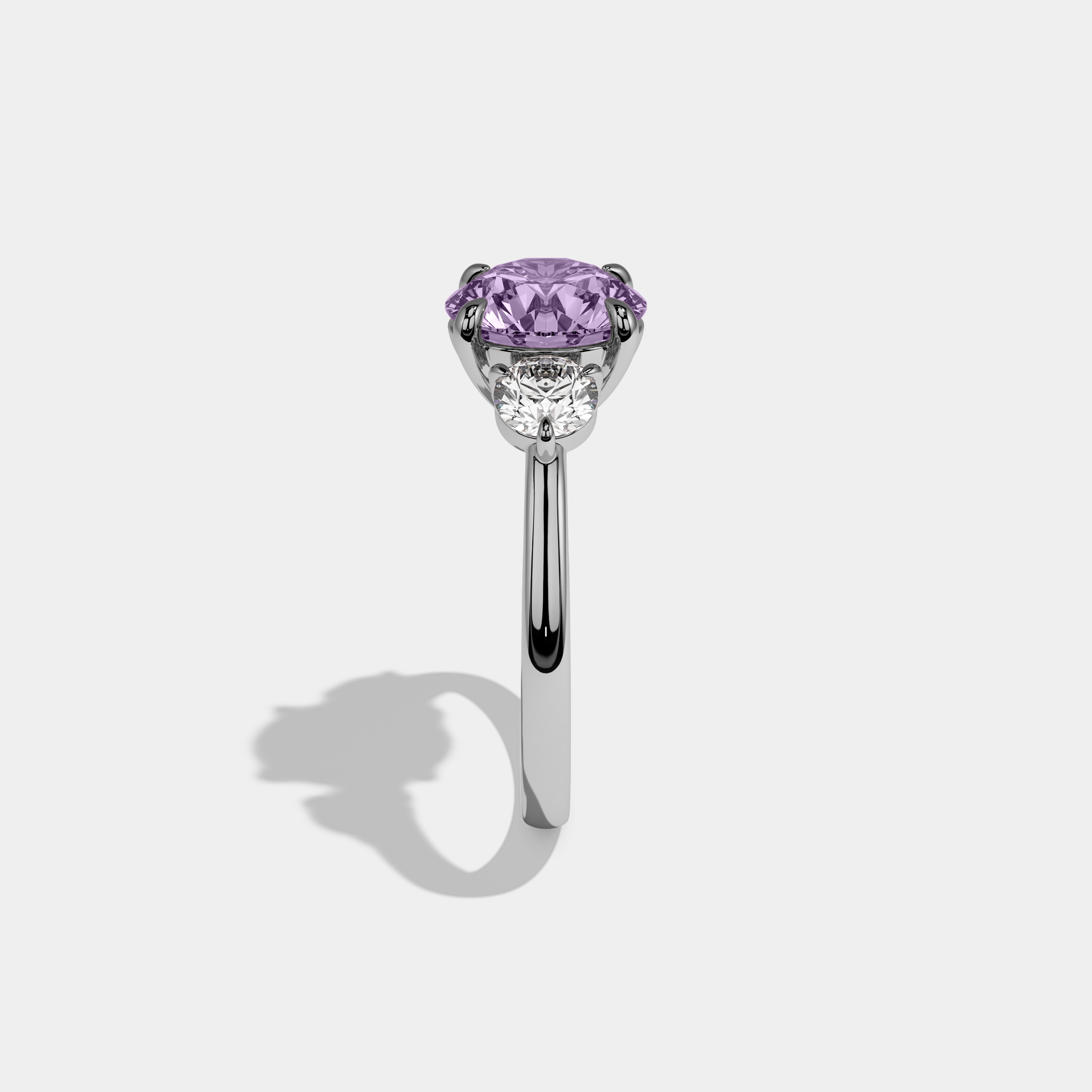 Beatrice Fancy Purple Round Brilliant Cut Diamond Plain Band With Round Cut Sides Engagement Ring 7ct 18K White Gold