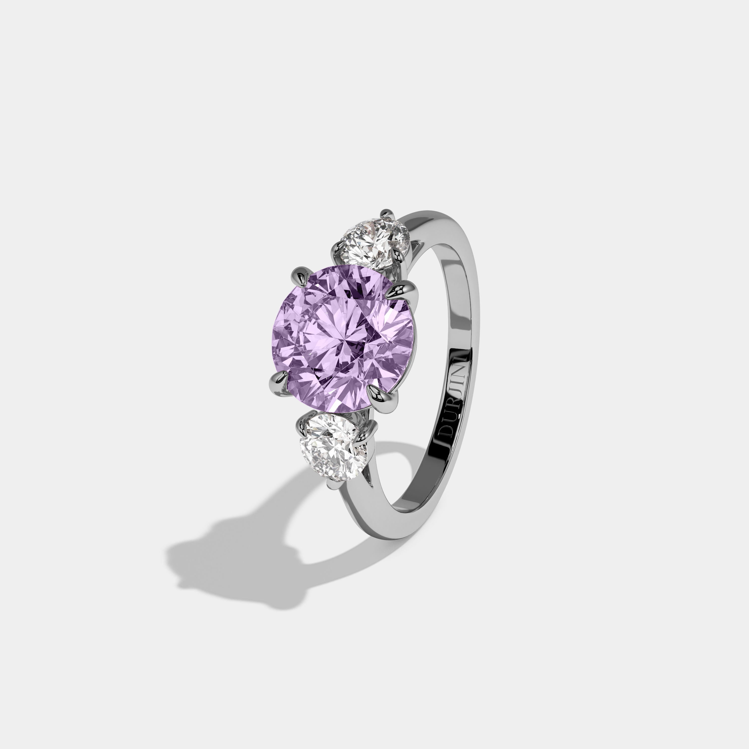 Beatrice Fancy Purple Round Brilliant Cut Diamond Plain Band With Round Cut Sides Engagement Ring 7ct 18K White Gold