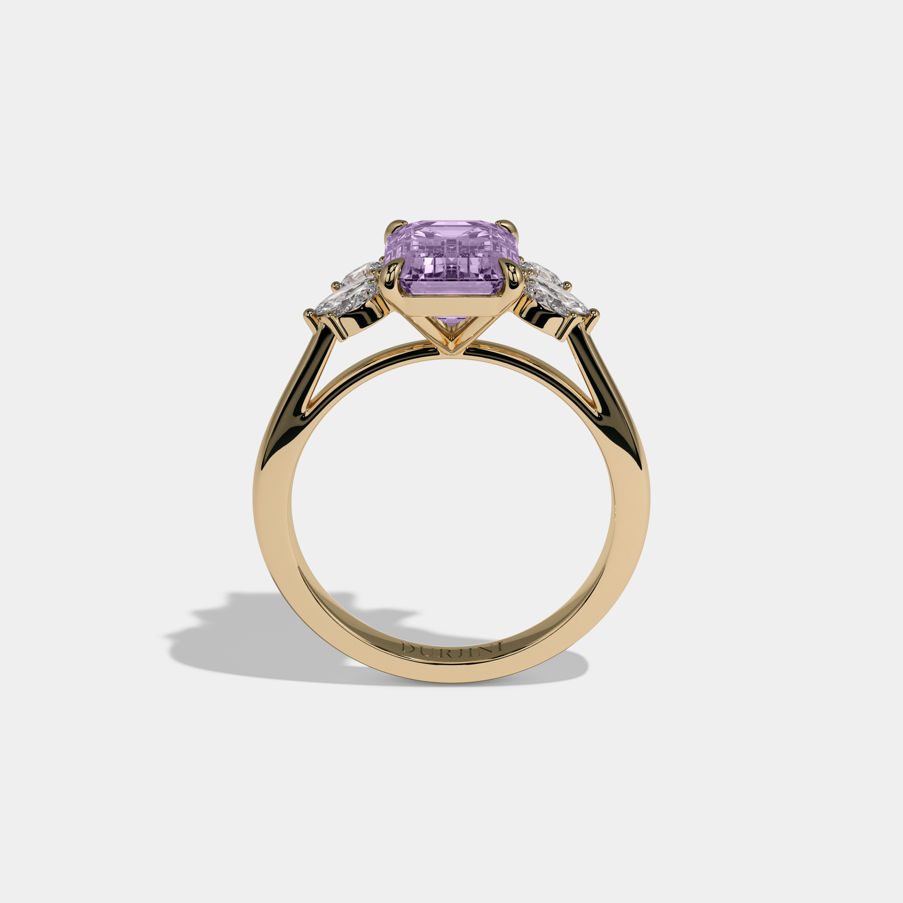 Diana Fancy Purple Emerald Cut Diamond Plain Band With Marquise Cut Sides Engagement Ring 6ct 18K Yellow Gold