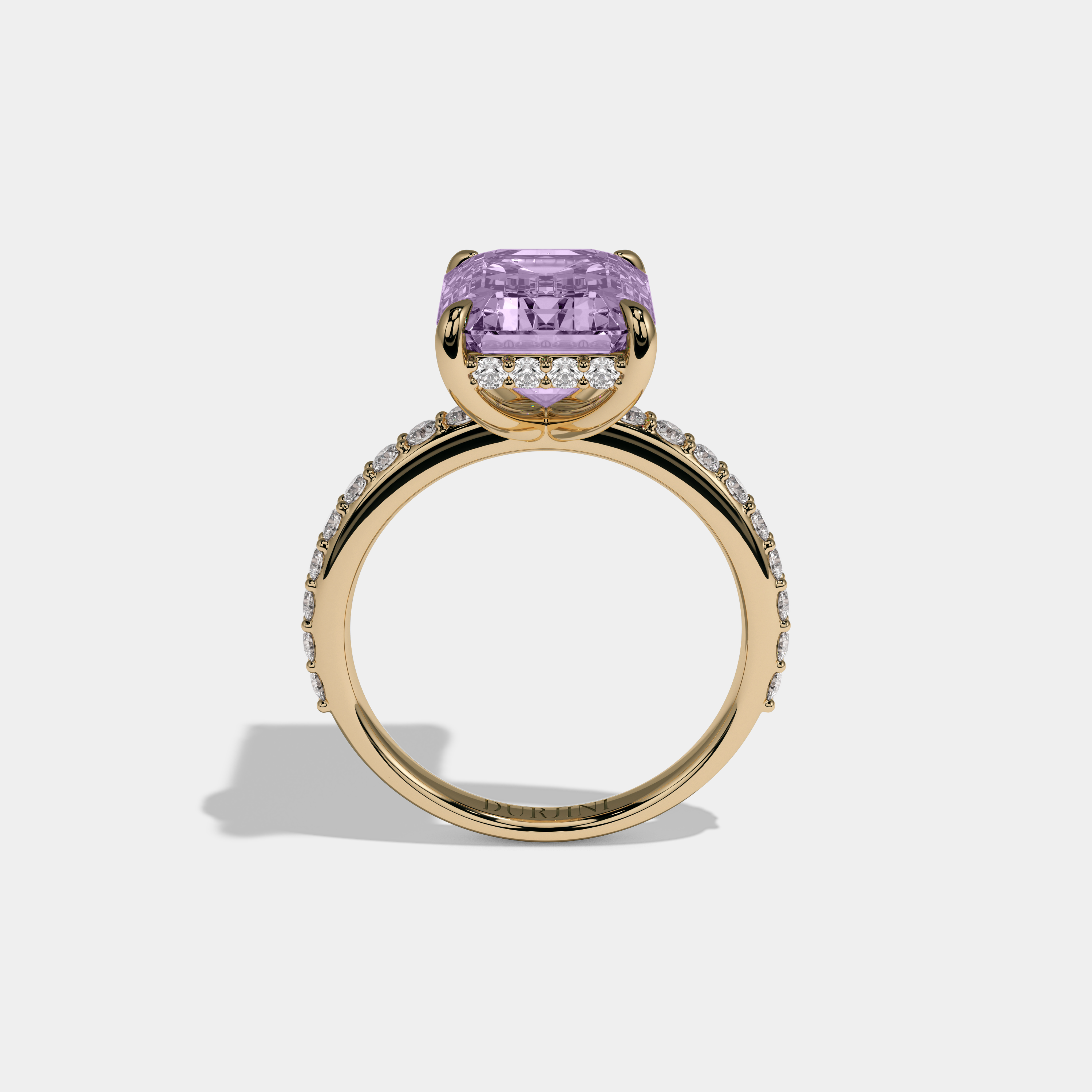 Catherine Fancy Purple Emerald Cut Diamond Band Engagement Ring 6ct 18K Yellow Gold