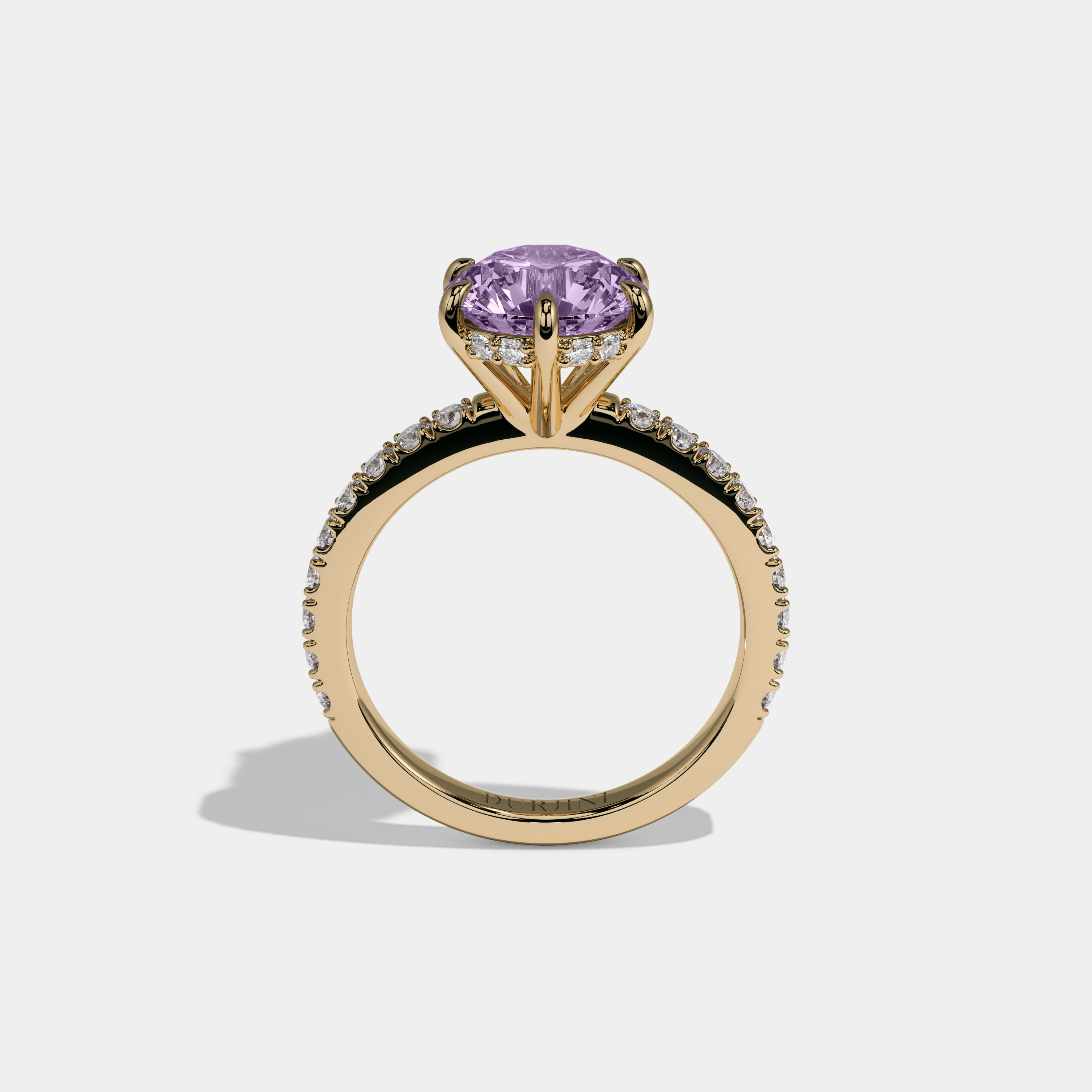 Catherine Fancy Purple Round Brilliant Cut Diamond Band Engagement Ring 6ct 18K Yellow Gold