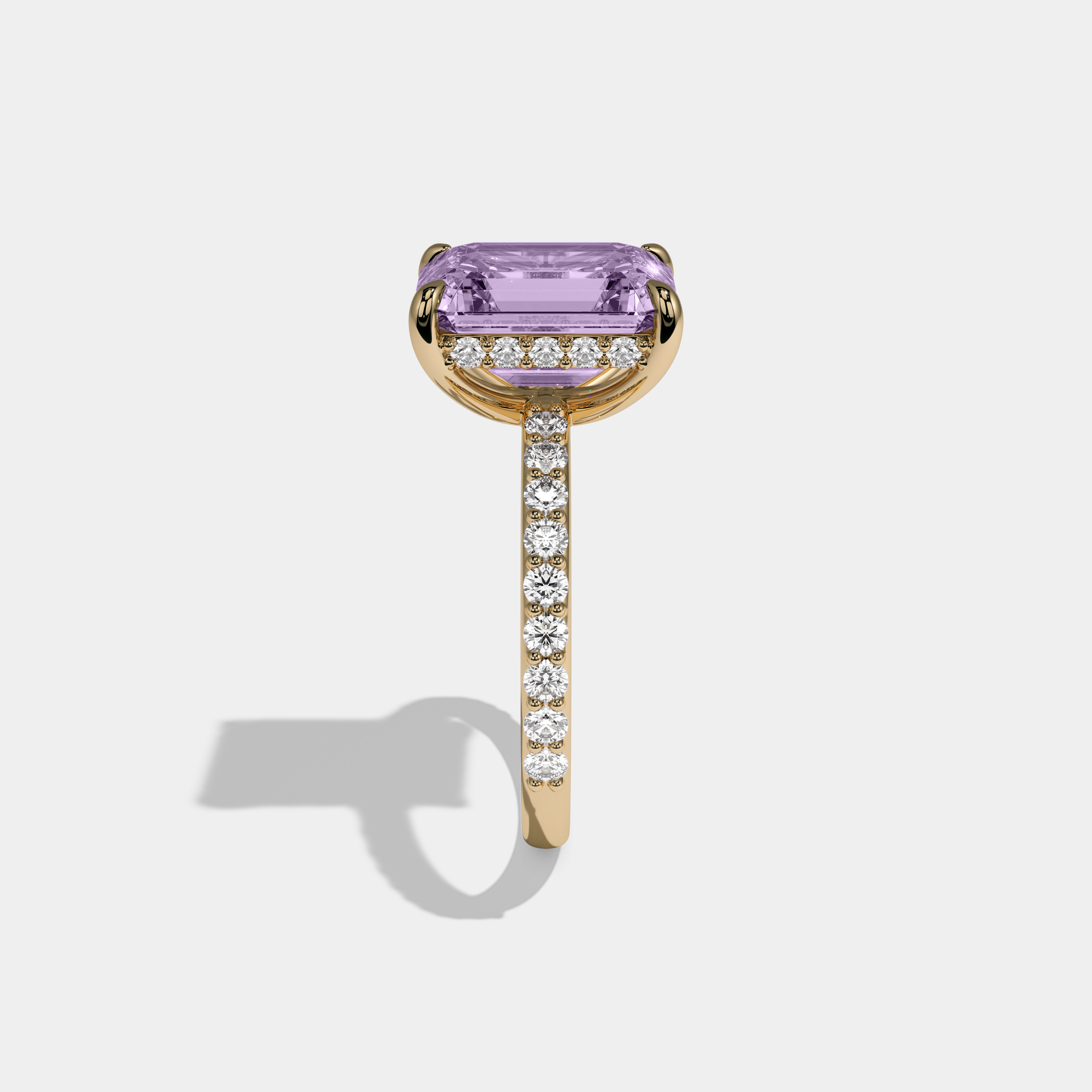 Catherine Fancy Purple Emerald Cut Diamond Band Engagement Ring 6ct 18K Yellow Gold