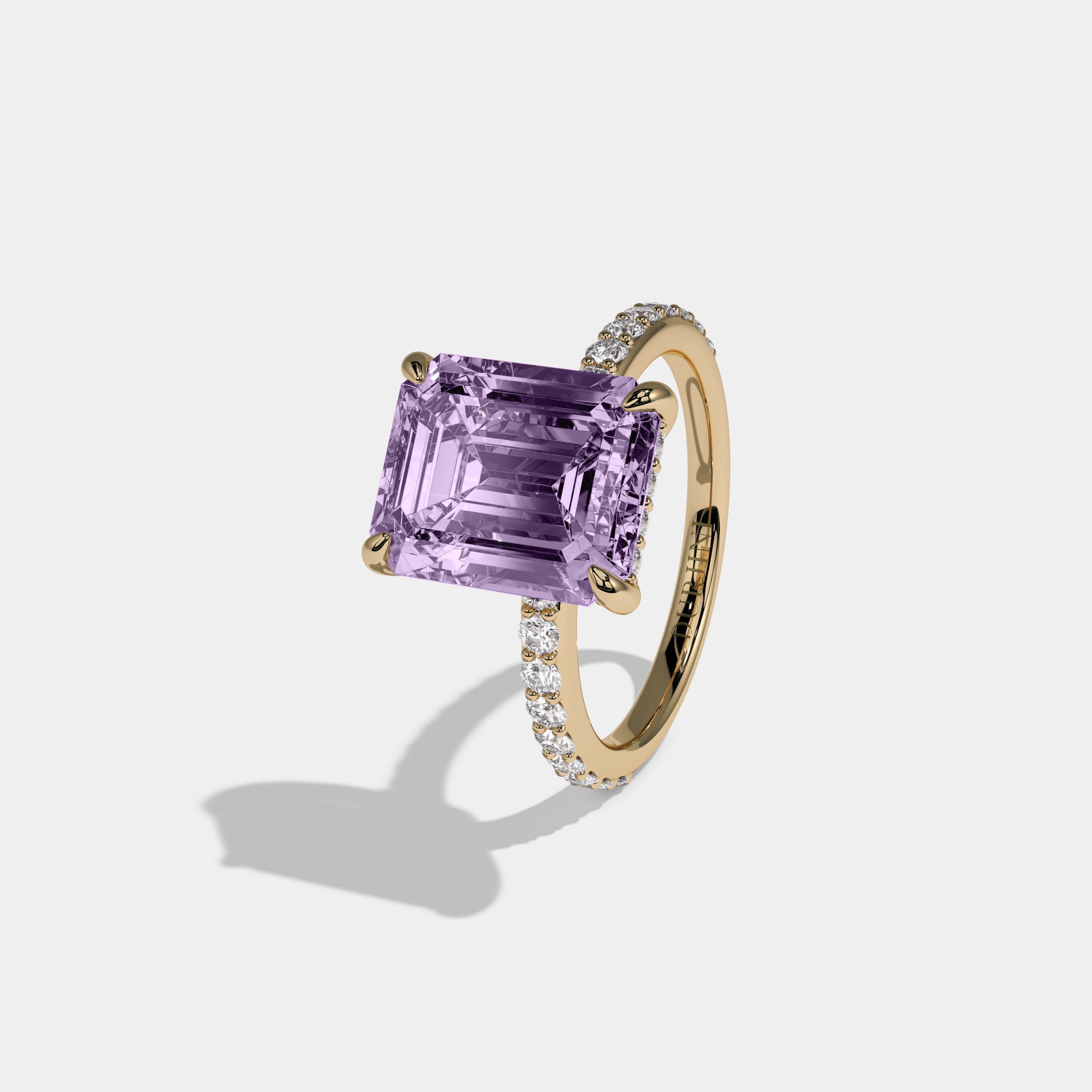 Catherine Fancy Purple Emerald Cut Diamond Band Engagement Ring 6ct 18K Yellow Gold