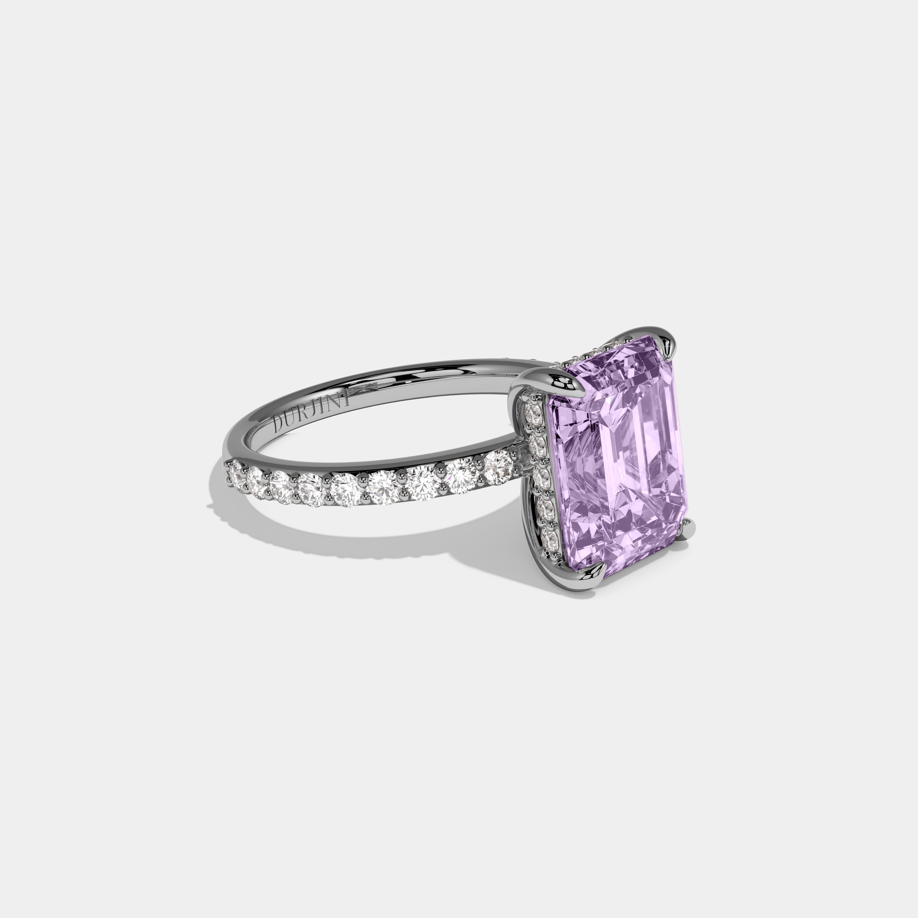 Alice Fancy Purple Emerald Cut Diamond Band Engagement Ring 6ct 18K White Gold