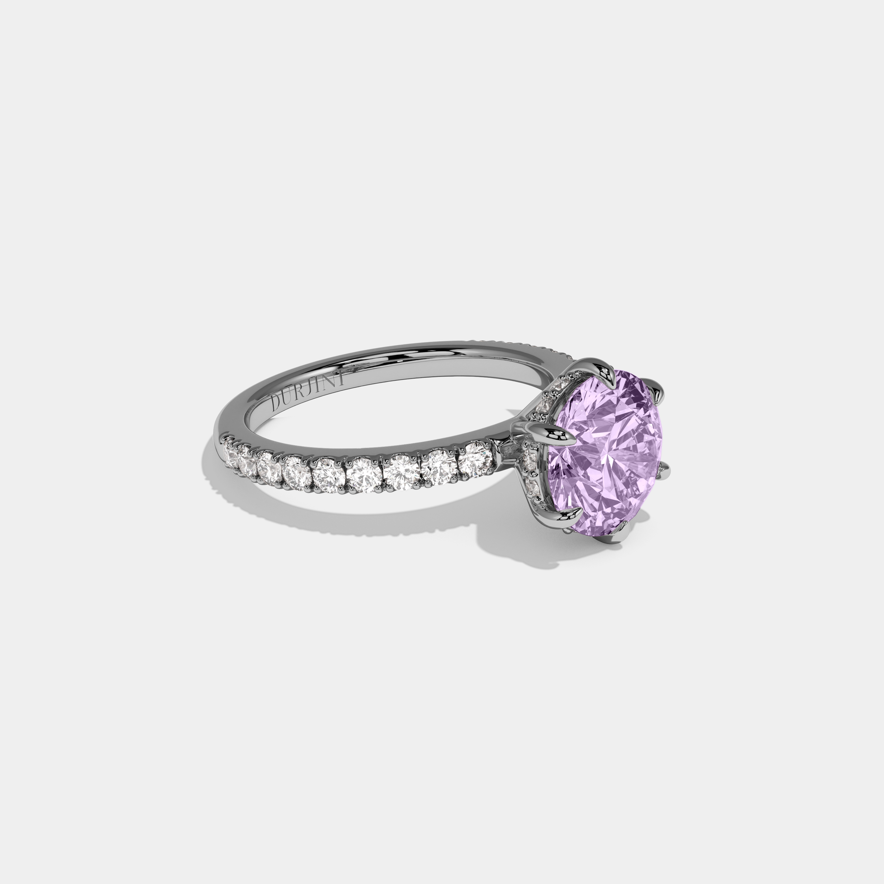 Alice Fancy Purple Round Brilliant Cut Diamond Band Engagement Ring 6ct 18K White Gold