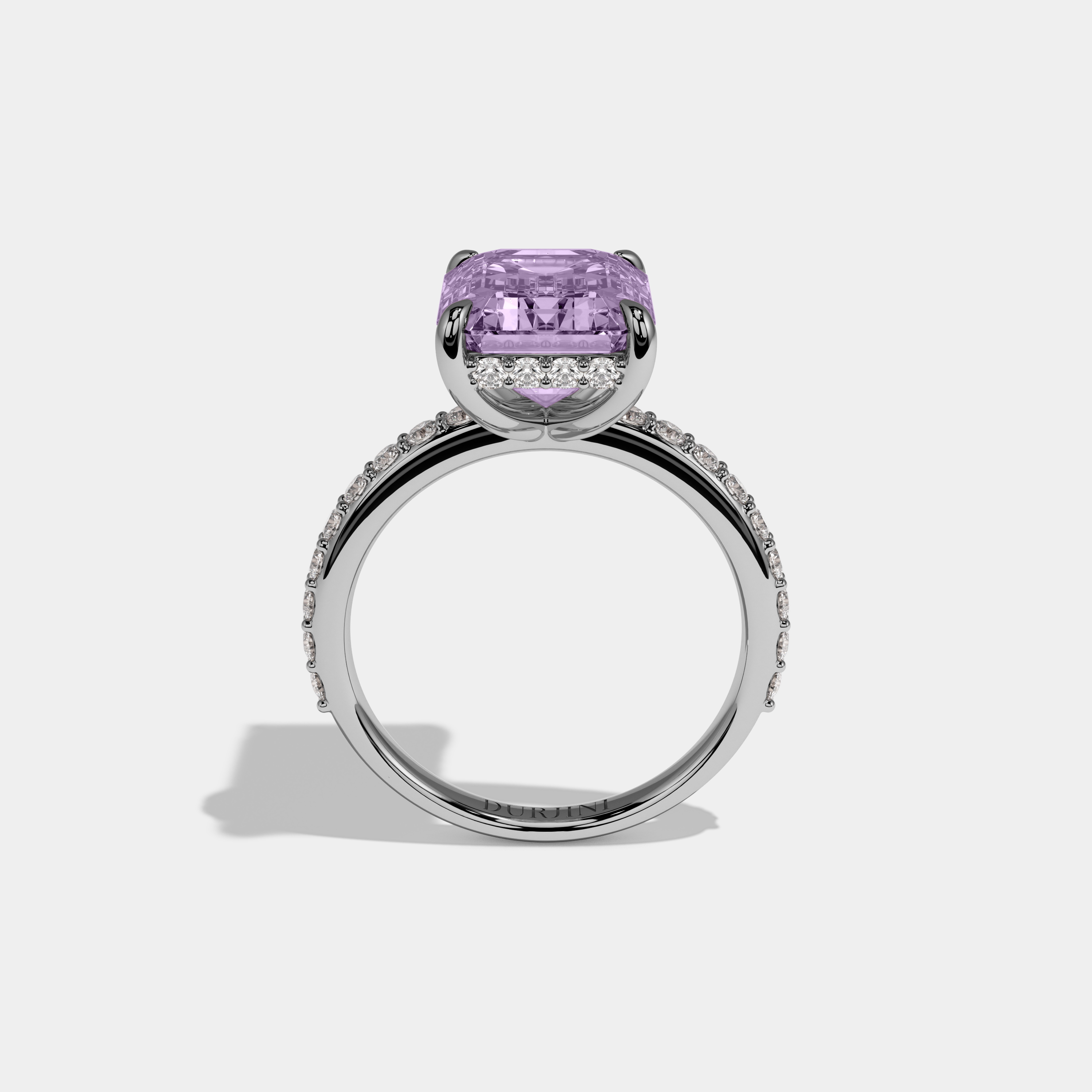 Alice Fancy Purple Emerald Cut Diamond Band Engagement Ring 6ct 18K White Gold