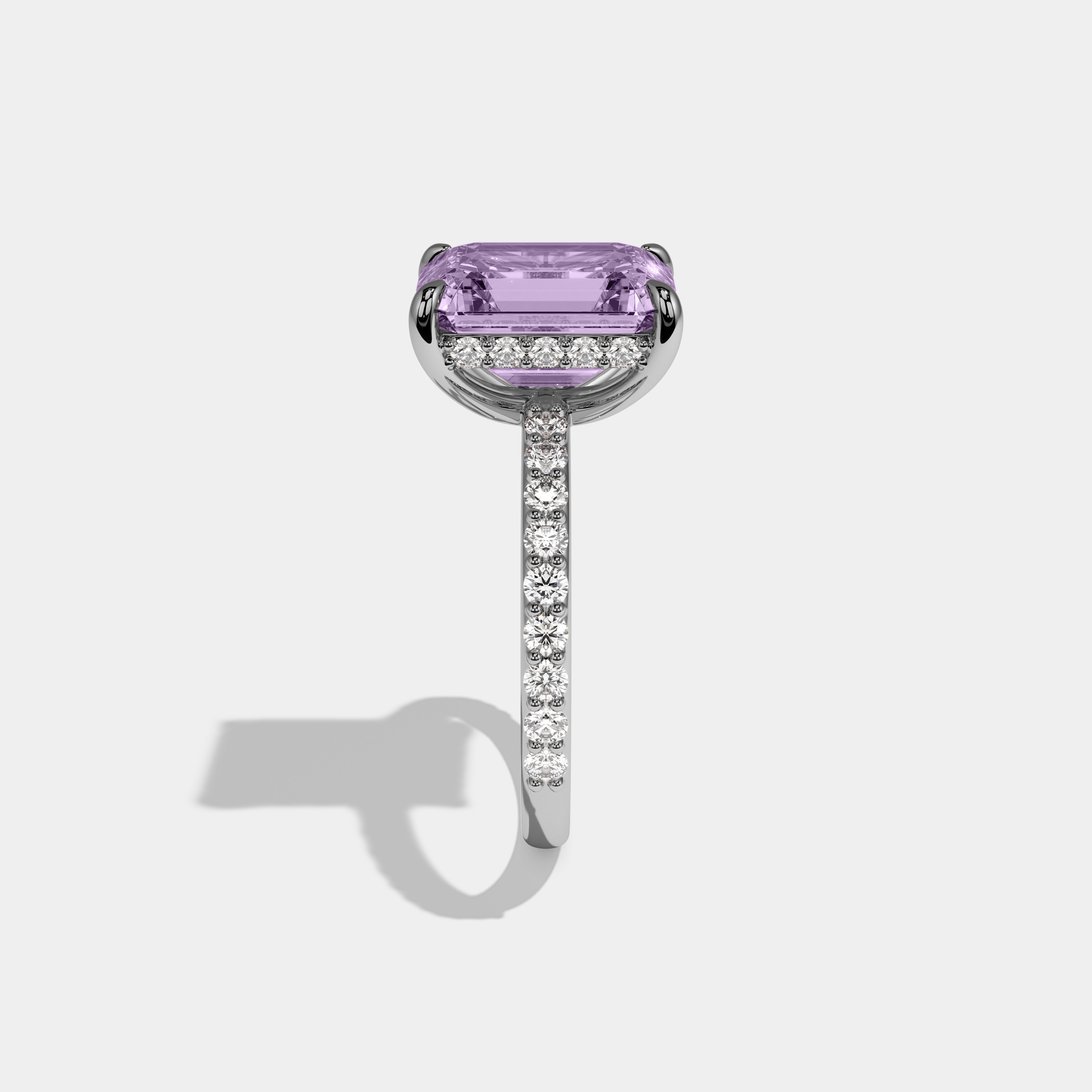 Alice Fancy Purple Emerald Cut Diamond Band Engagement Ring 6ct 18K White Gold