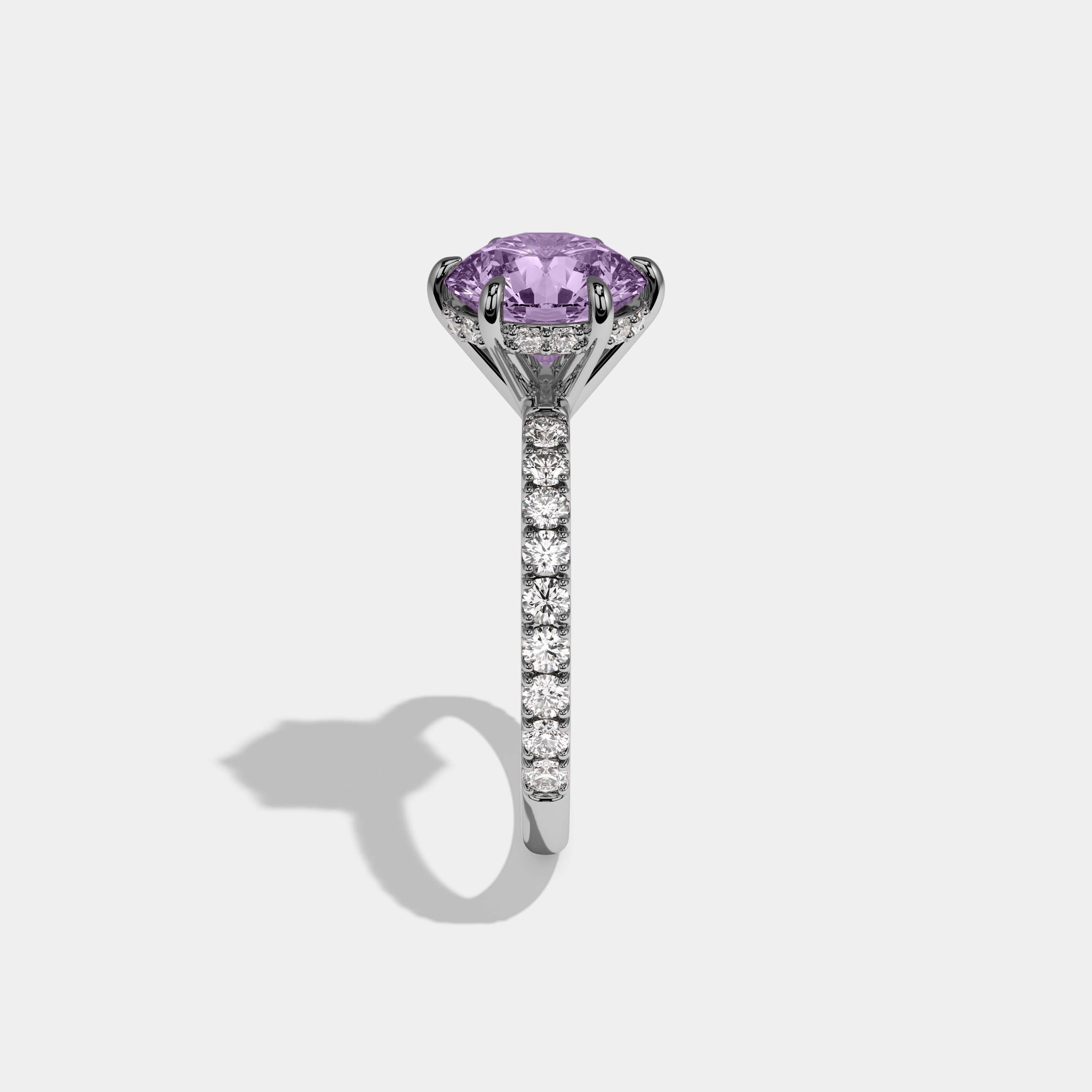 Alice Fancy Purple Round Brilliant Cut Diamond Band Engagement Ring 6ct 18K White Gold