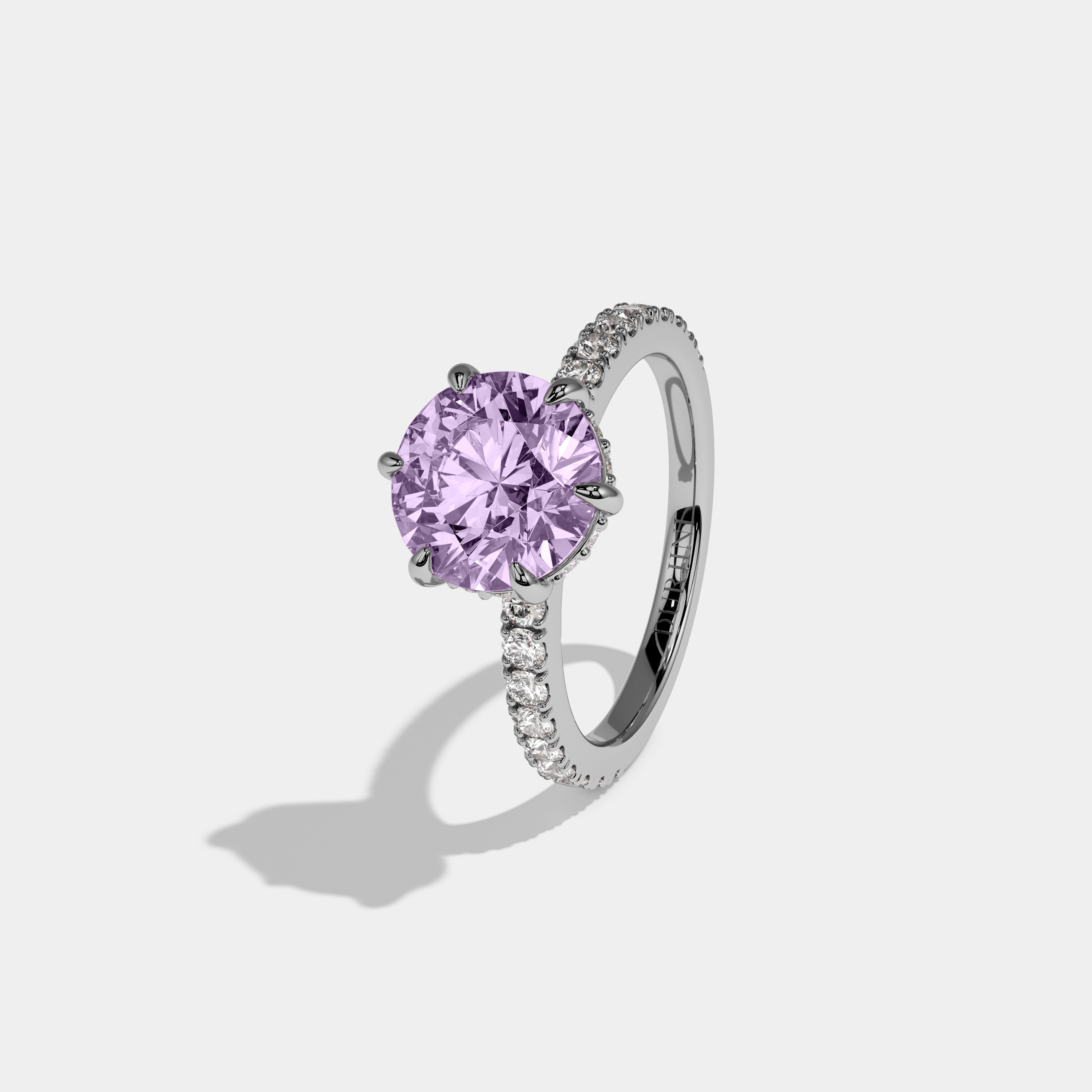 Alice Fancy Purple Round Brilliant Cut Diamond Band Engagement Ring 6ct 18K White Gold