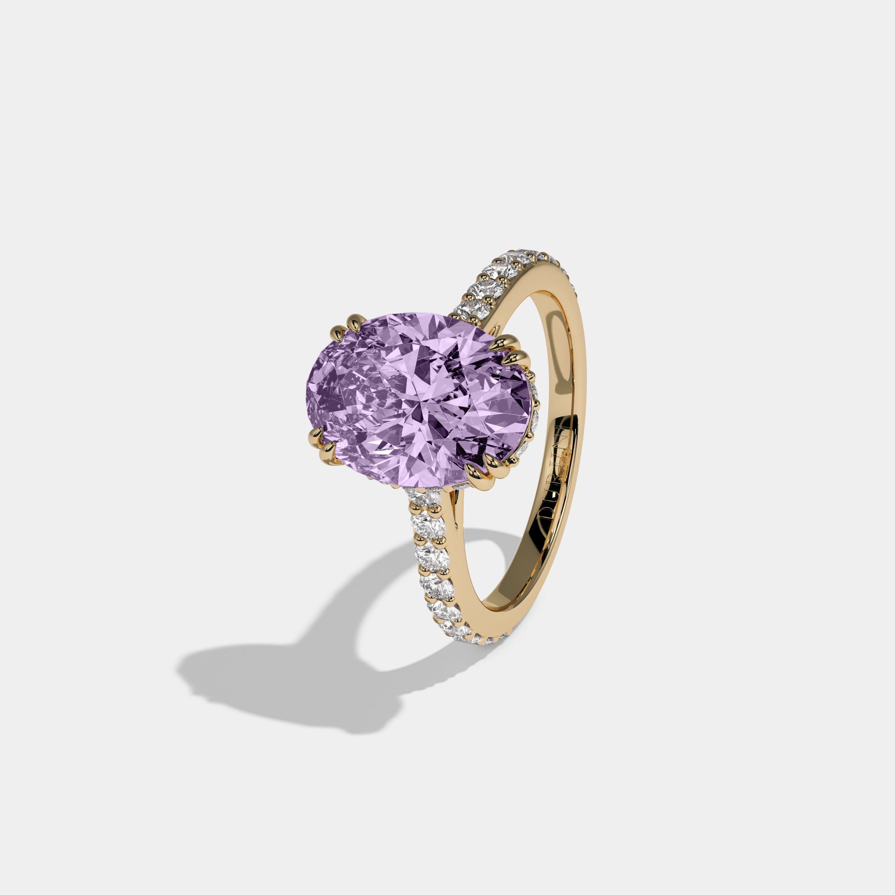 Eugenie Fancy Purple Oval Cut Diamond Band Engagement Ring 7ct 18K Yellow Gold