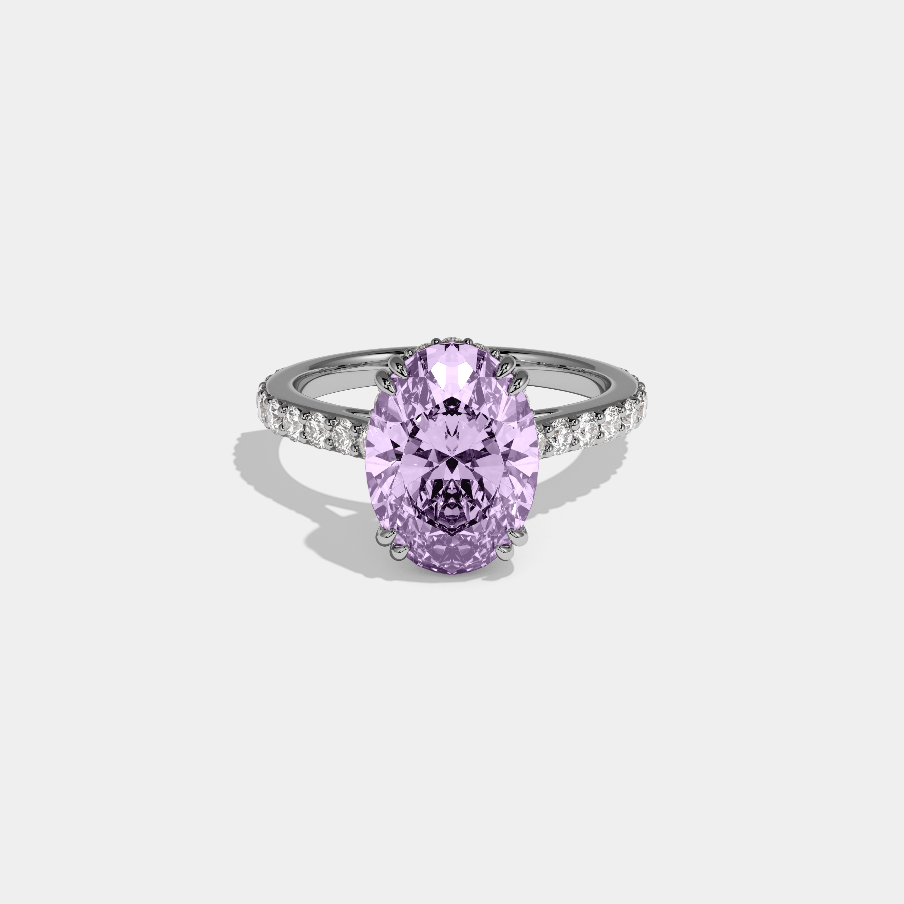 Matilda Fancy Purple Oval Cut Diamond Band Engagement Ring 7ct 18K White Gold