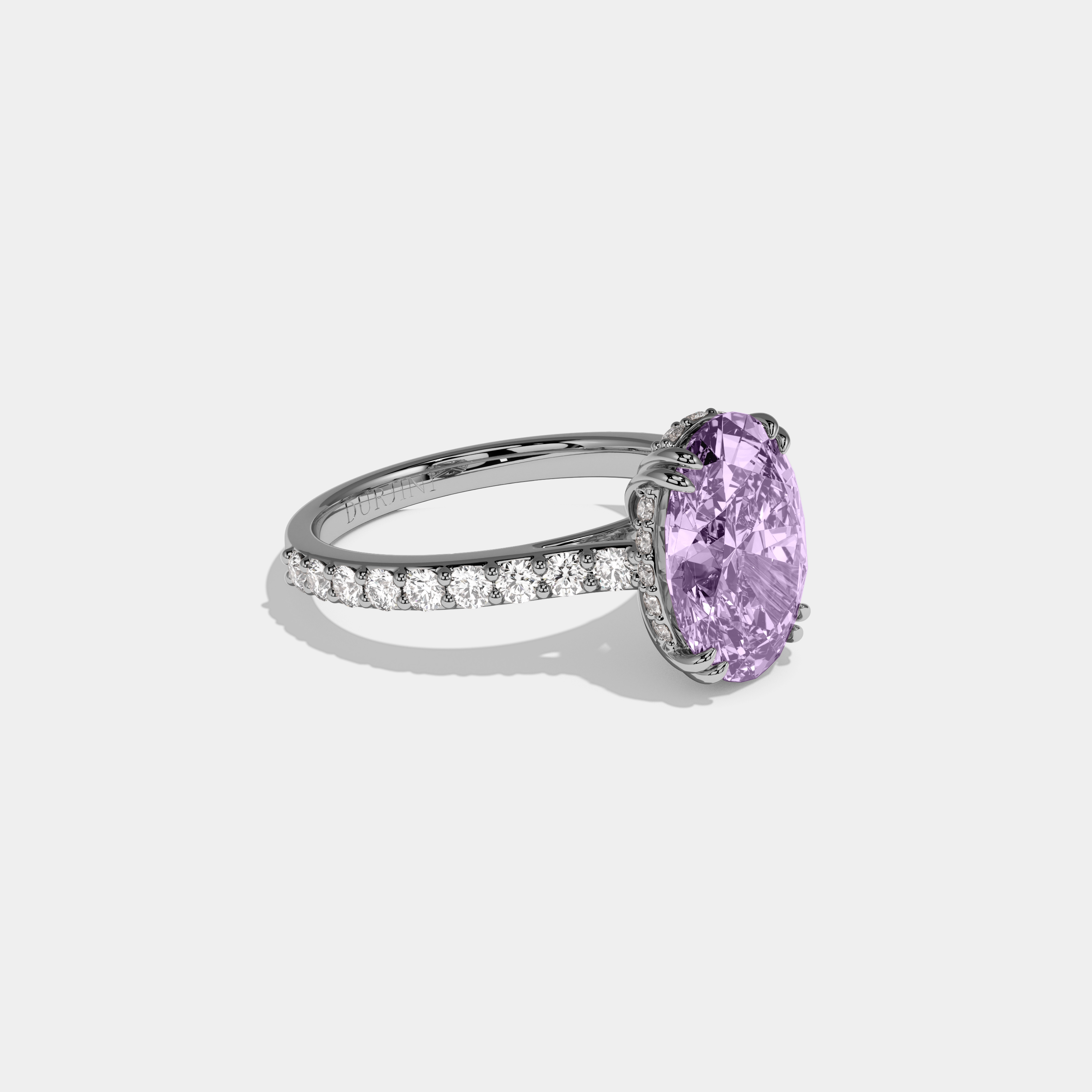 Matilda Fancy Purple Oval Cut Diamond Band Engagement Ring 7ct 18K White Gold