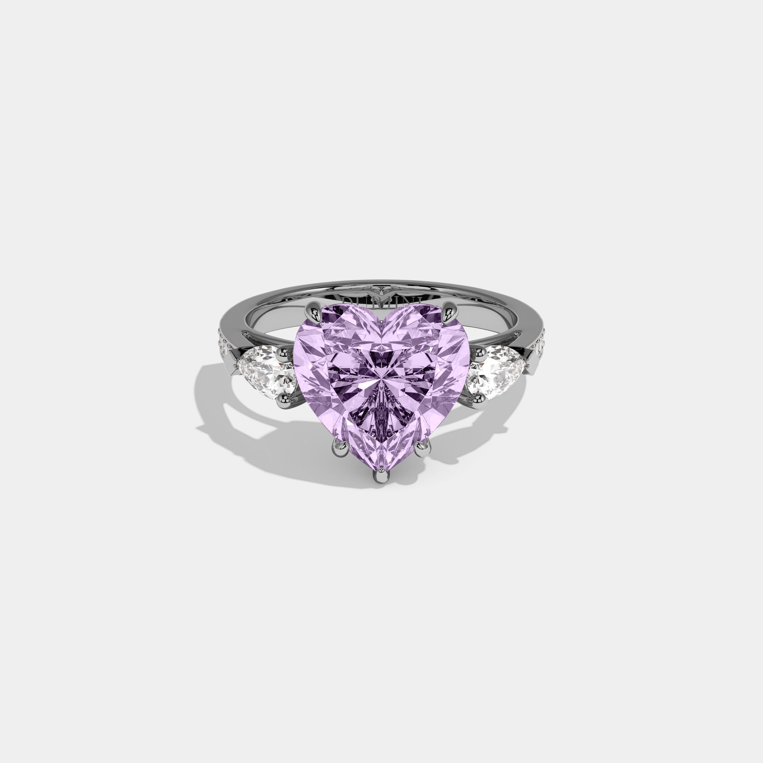 Matilda Fancy Purple Heart Brilliant Cut Diamond Band With Pear Sides Engagement Ring 7ct 18K White Gold