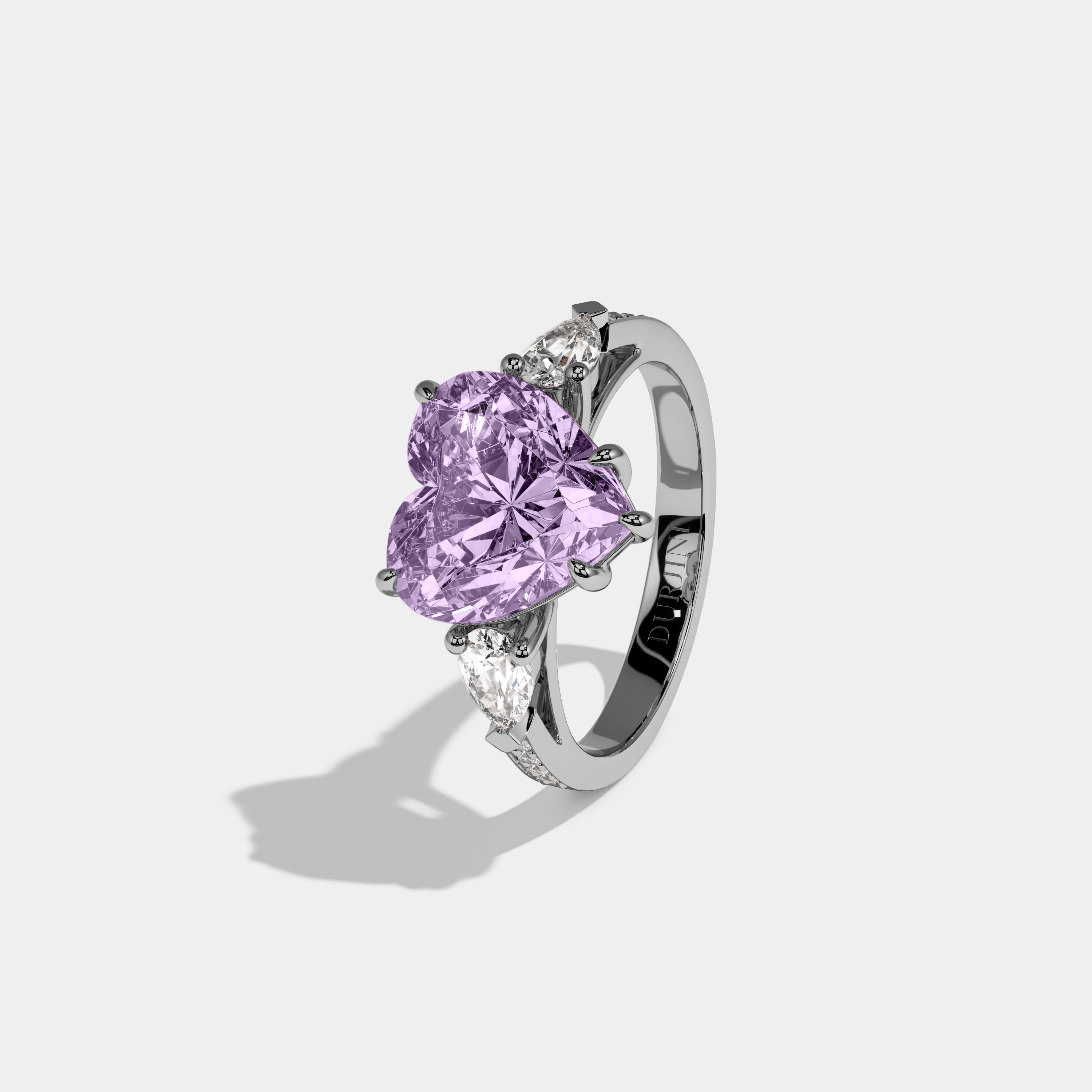 Matilda Fancy Purple Heart Brilliant Cut Diamond Band With Pear Sides Engagement Ring 7ct 18K White Gold