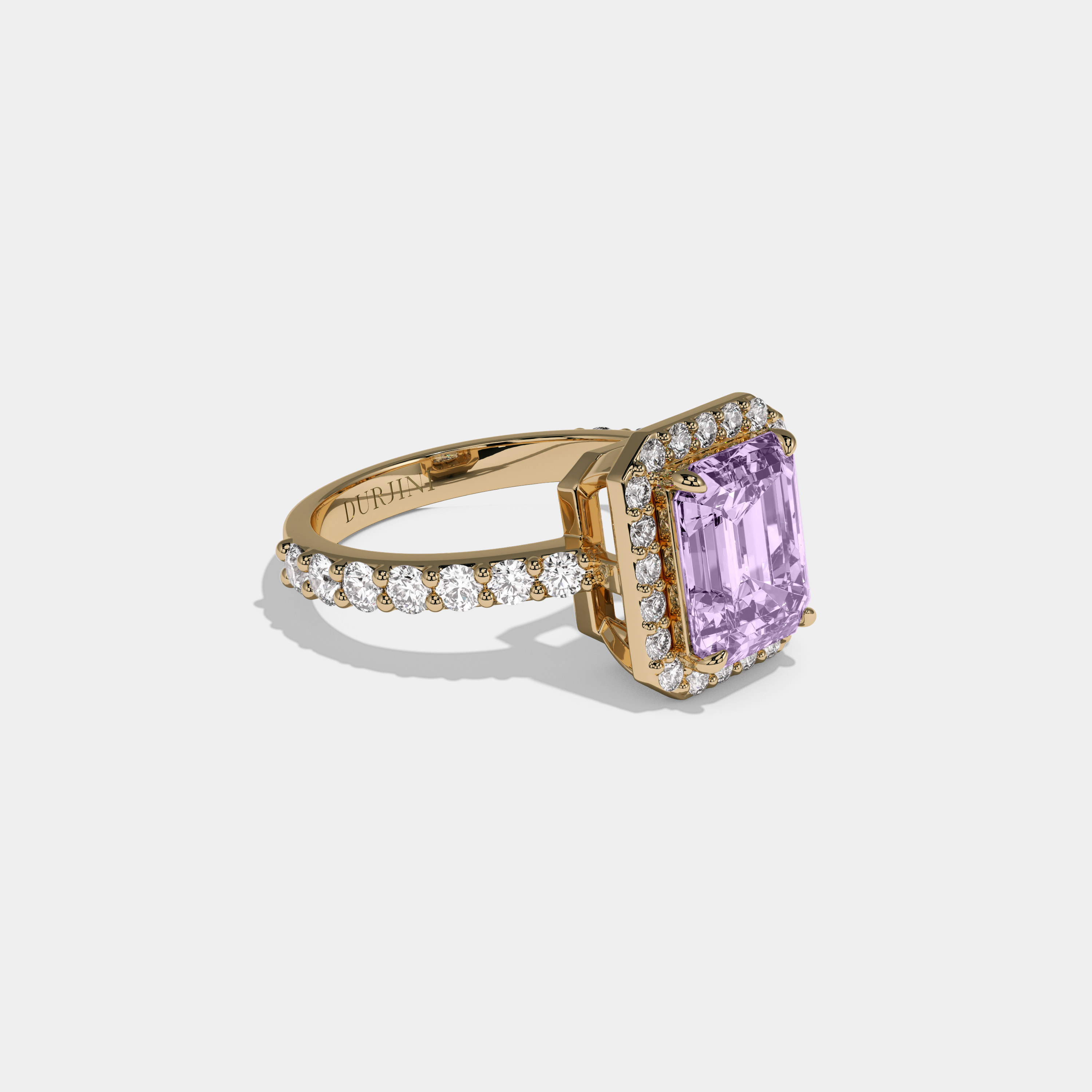 Mathilda Fancy Purple Emerald Cut Diamond Band Engagement Ring 6ct 18K Yellow Gold