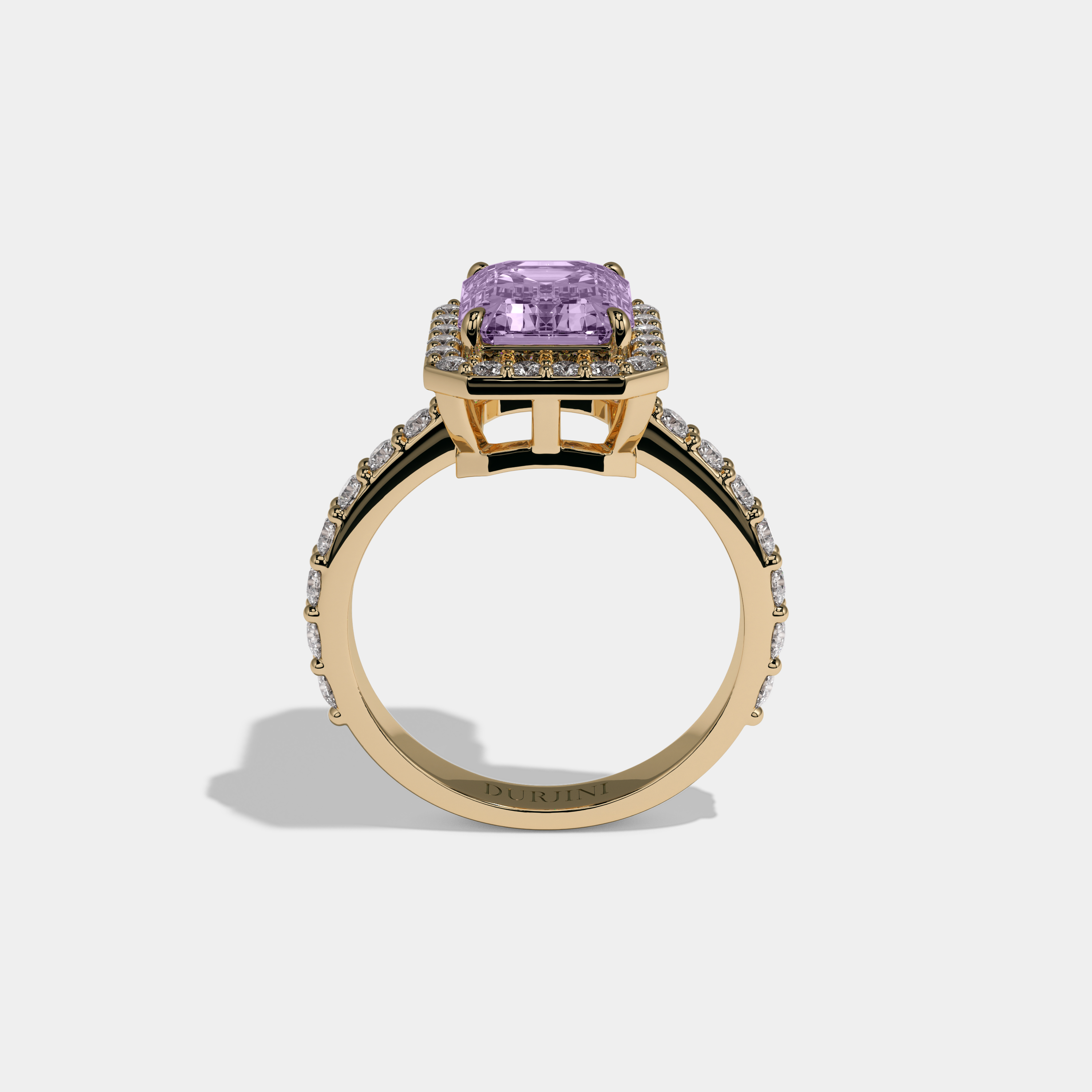 Mathilda Fancy Purple Emerald Cut Diamond Band Engagement Ring 6ct 18K Yellow Gold