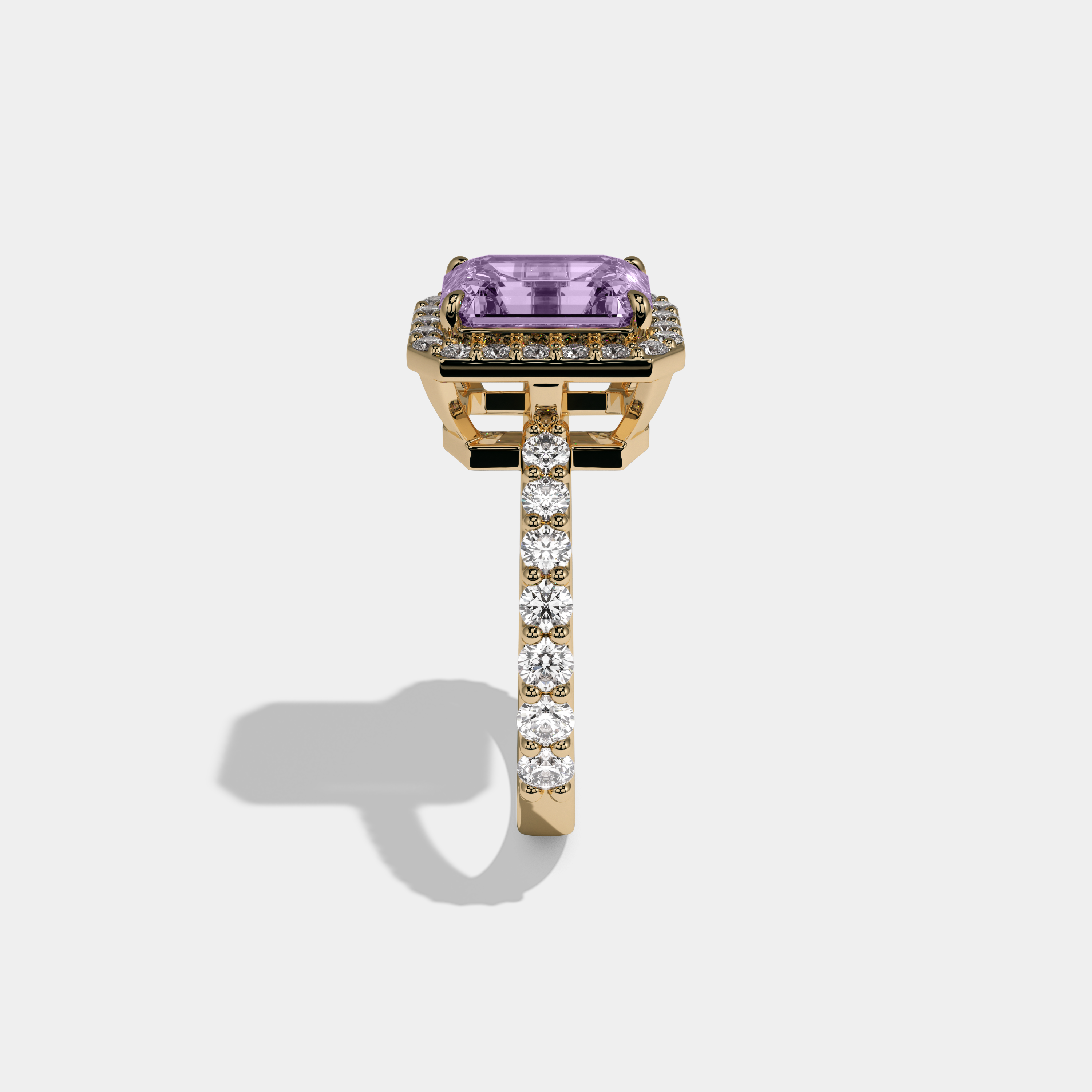 Mathilda Fancy Purple Emerald Cut Diamond Band Engagement Ring 6ct 18K Yellow Gold