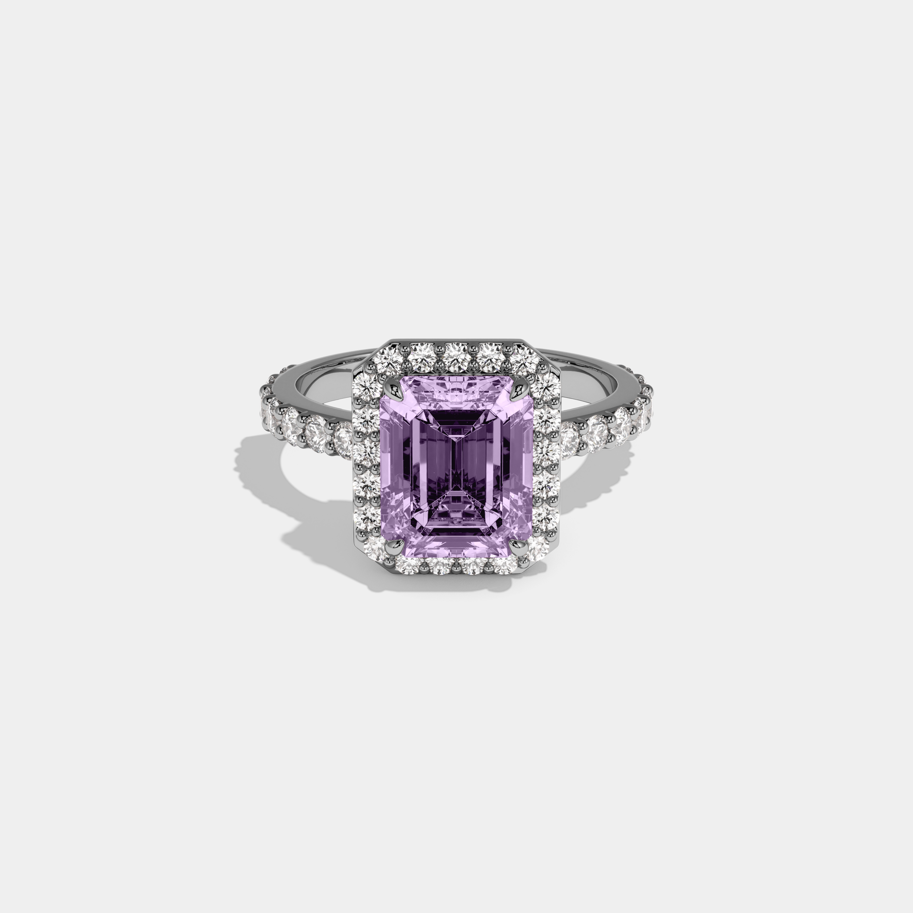 Lavinia Fancy Purple Emerald Cut Diamond Band Engagement Ring 6ct 18K White Gold