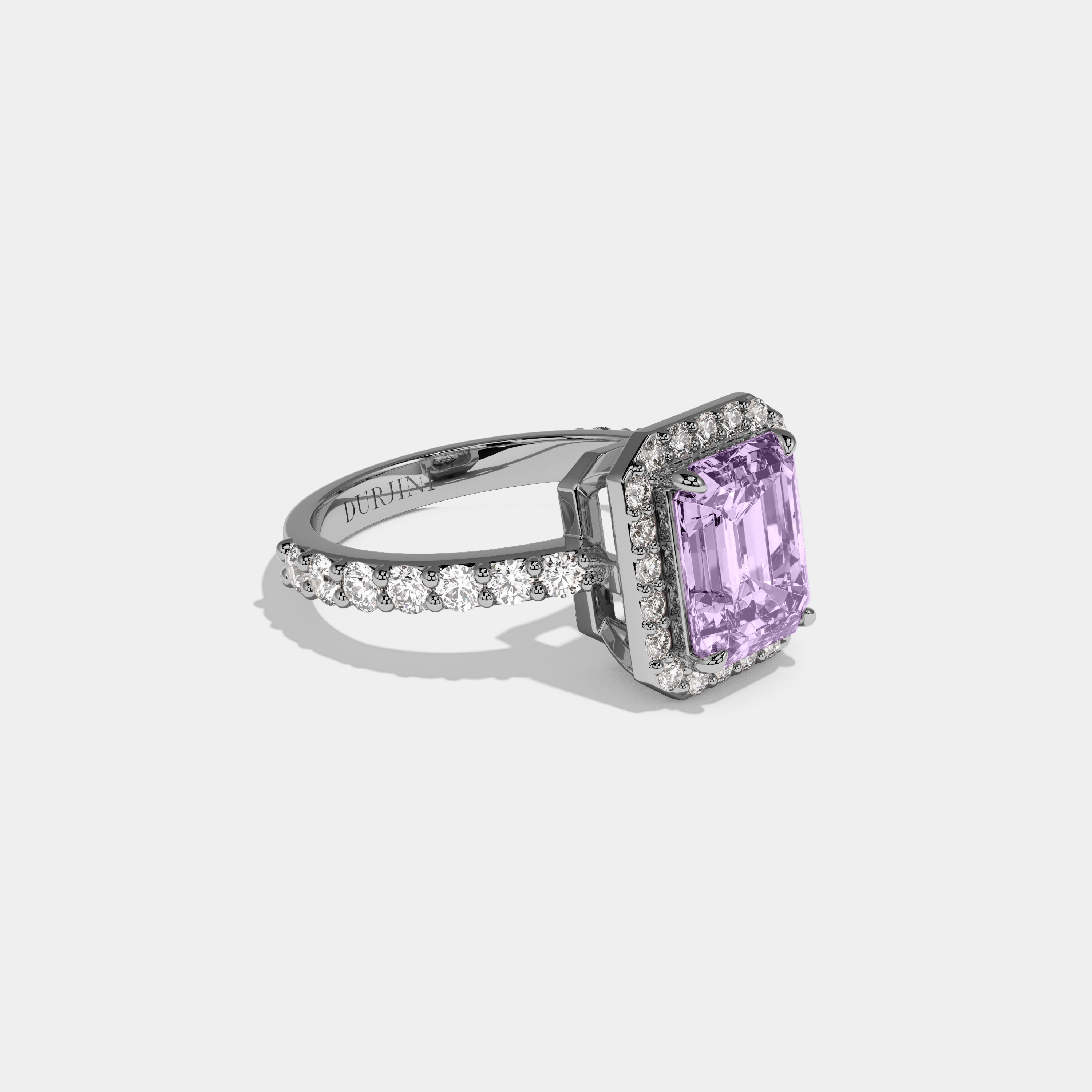 Lavinia Fancy Purple Emerald Cut Diamond Band Engagement Ring 6ct 18K White Gold