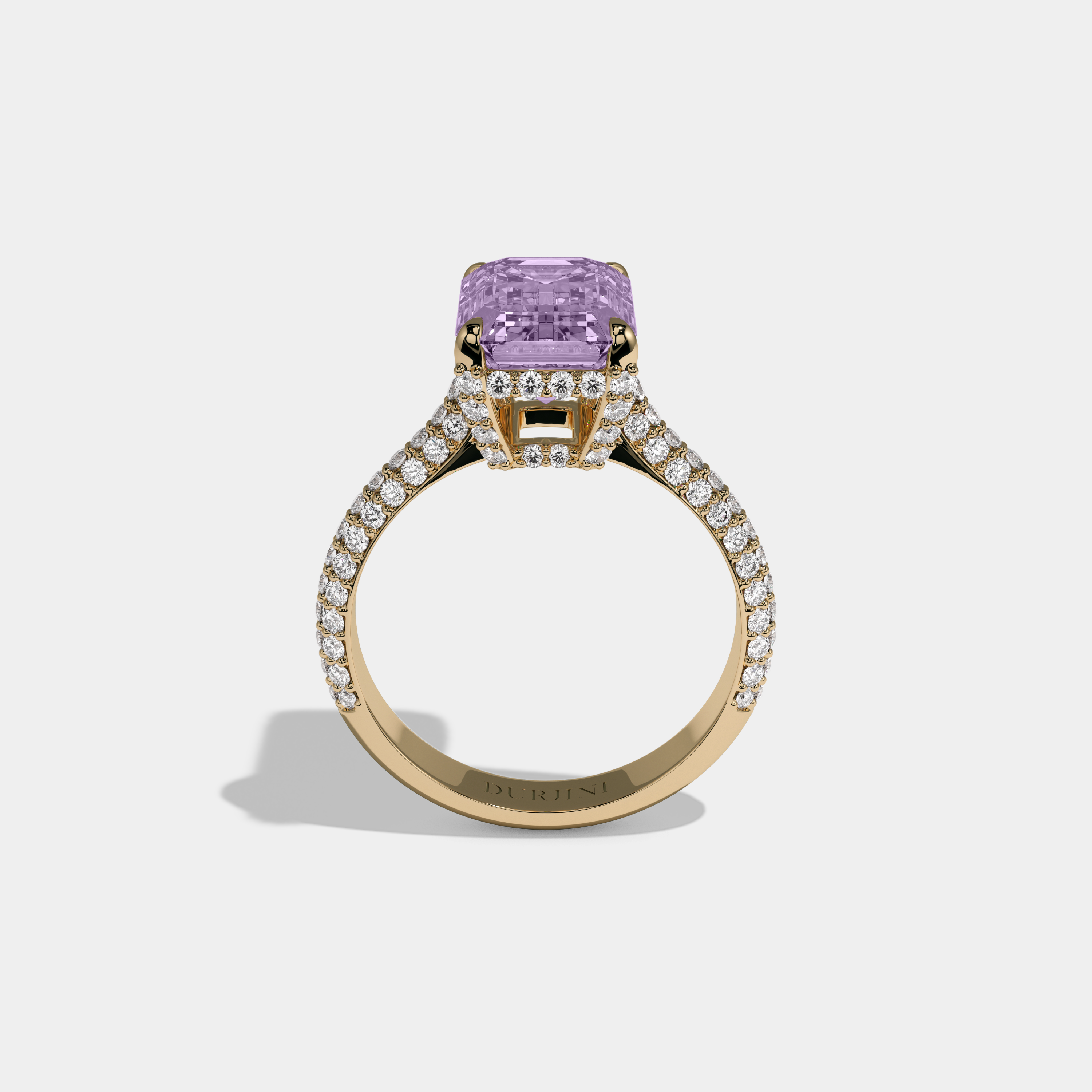 Catherine Fancy Purple Emerald Cut Diamond Band Engagement Ring 6ct 18K Yellow Gold
