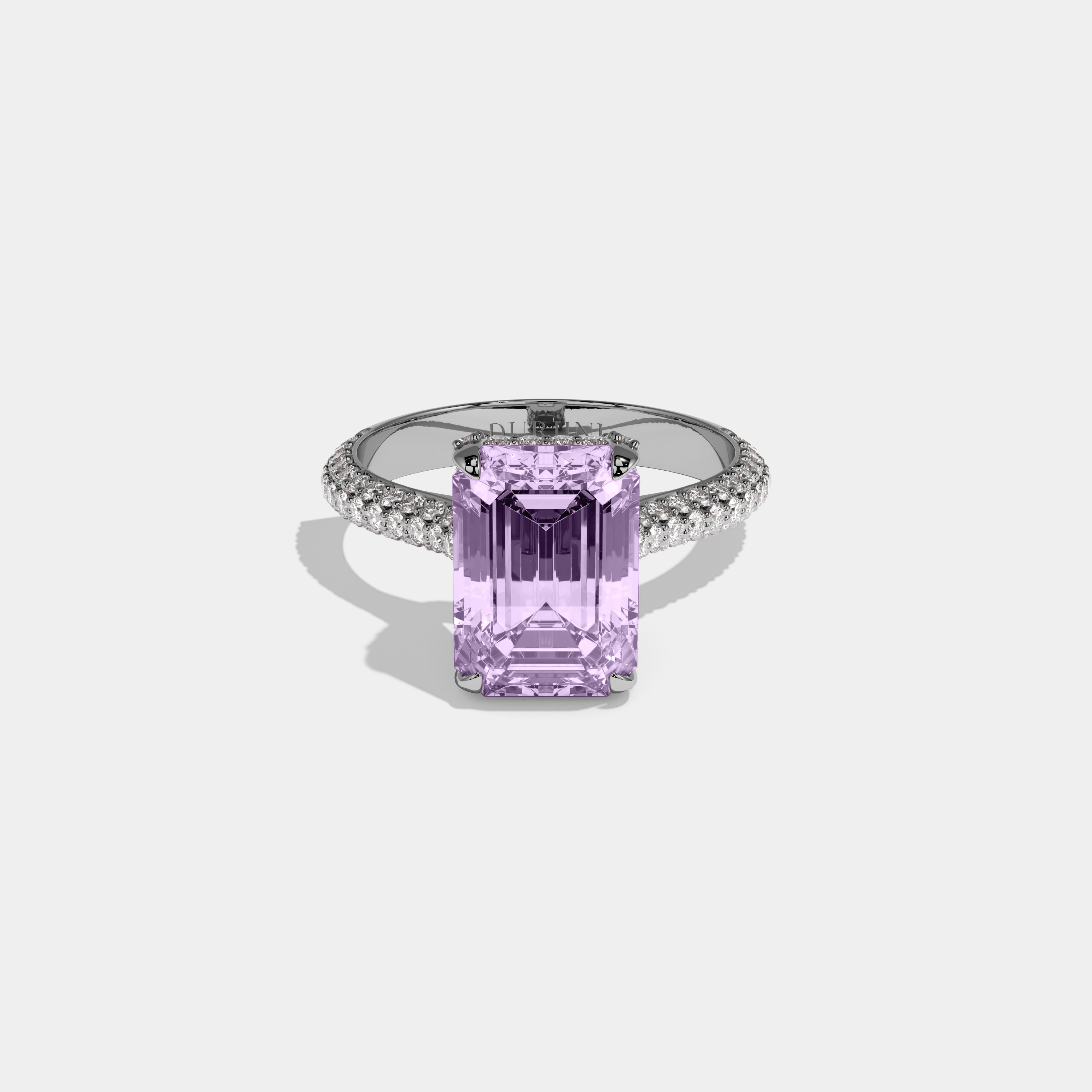 Alice Fancy Purple Emerald Cut Diamond Band Engagement Ring 6ct 18K White Gold