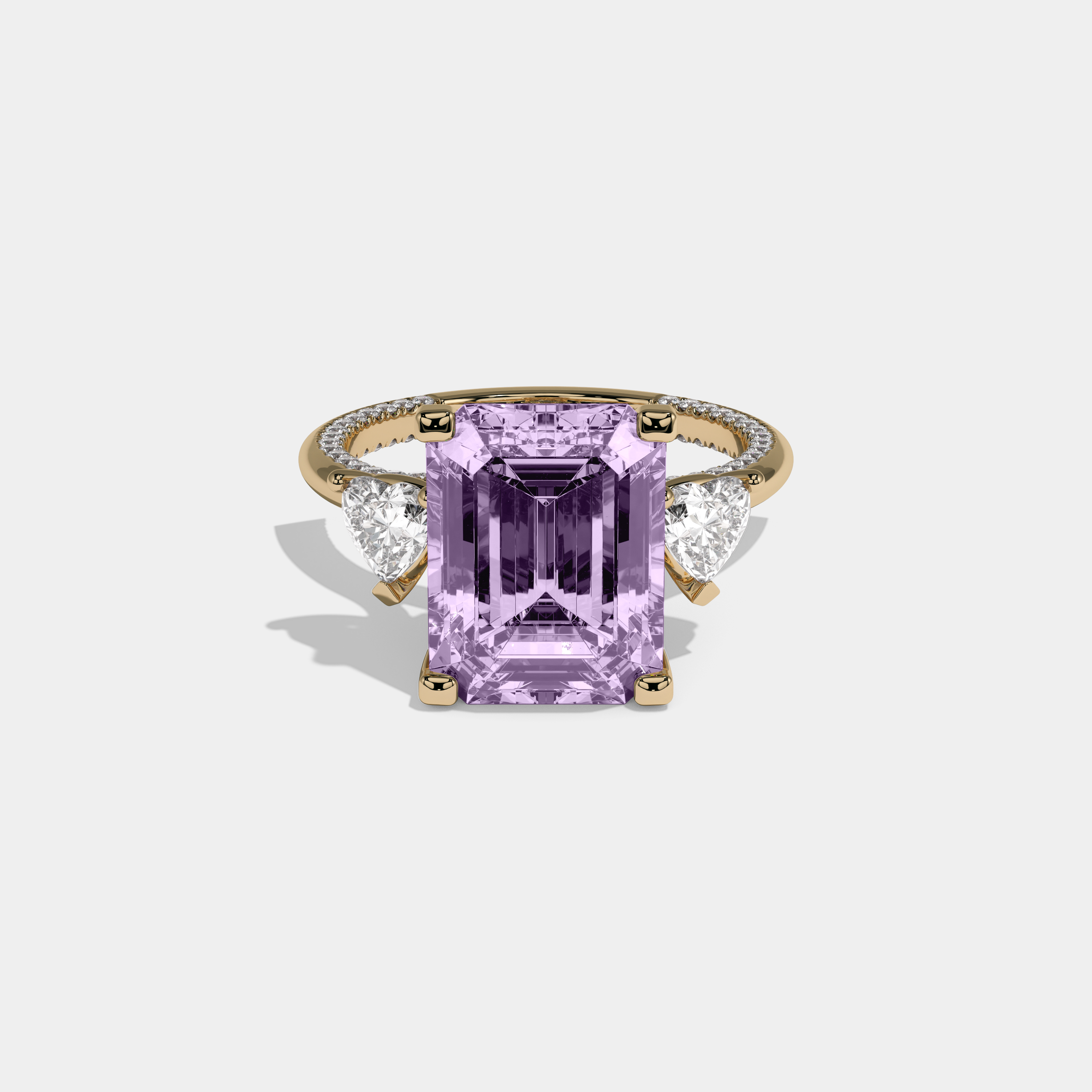Catherine Fancy Purple Emerald Cut Diamond Hidden Band Engagement Ring 6ct 18K Yellow Gold