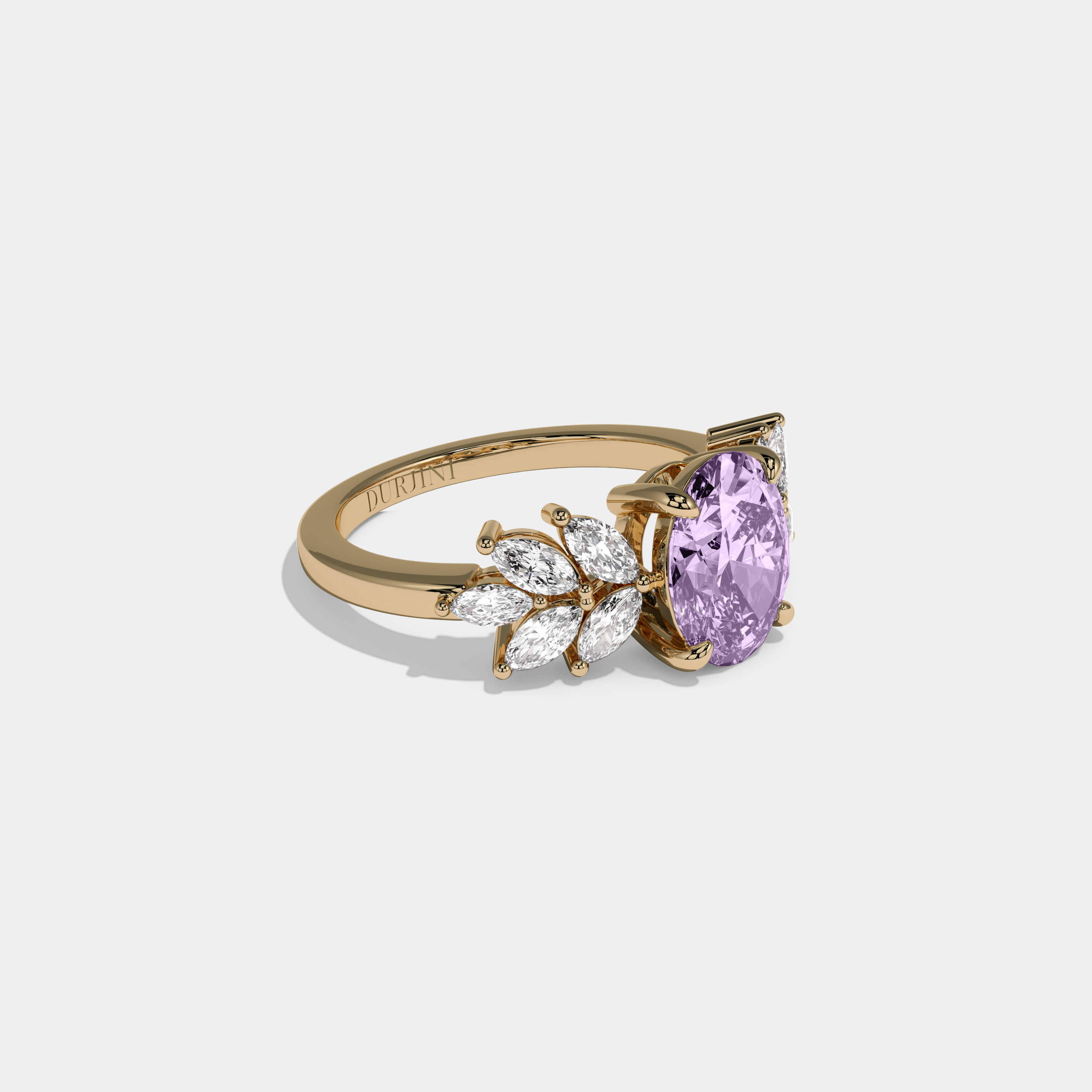 Catherine Fancy Purple Pear Cut Diamond Plain Band Engagement Ring 6ct 18K Yellow Gold