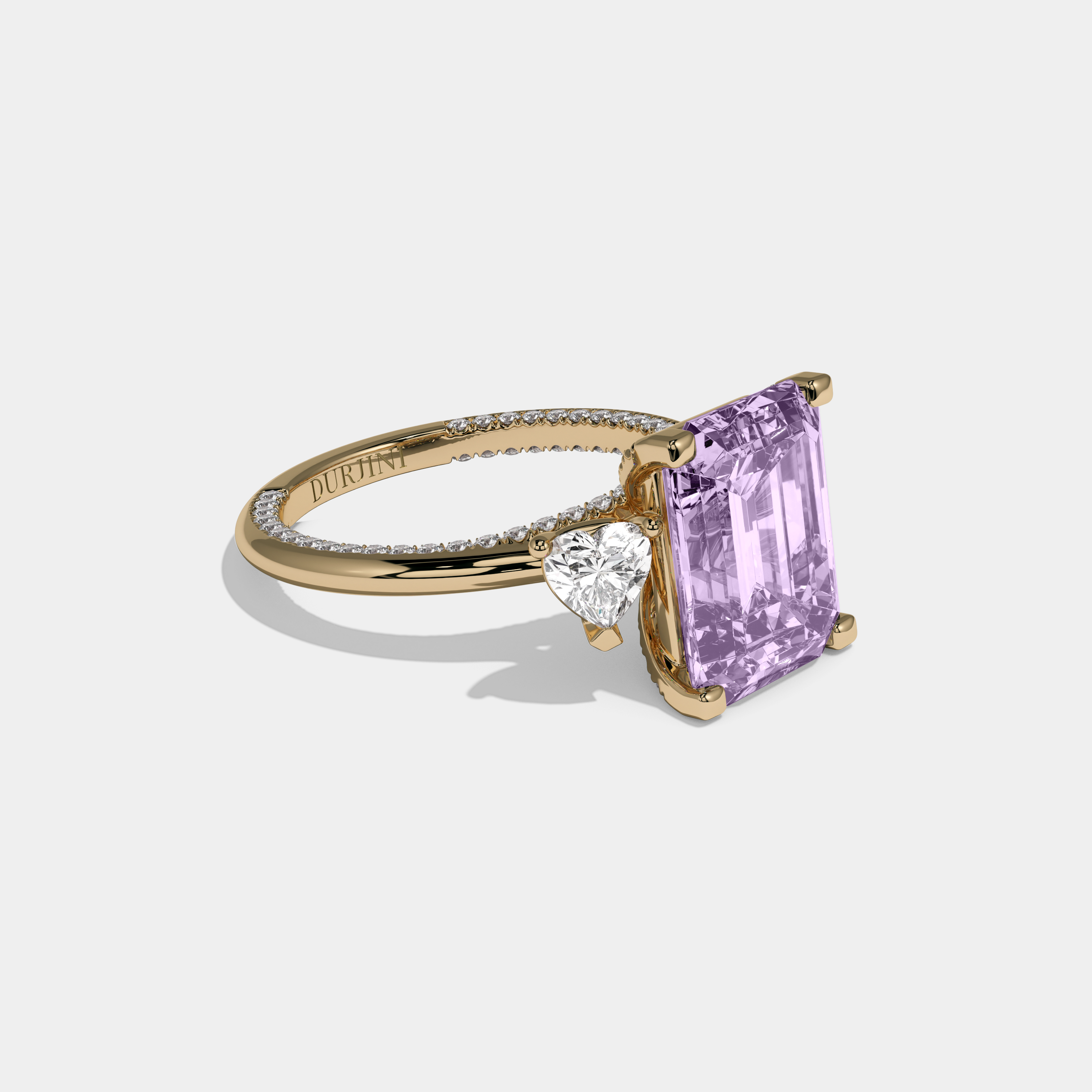 Catherine Fancy Purple Emerald Cut Diamond Hidden Band Engagement Ring 6ct 18K Yellow Gold