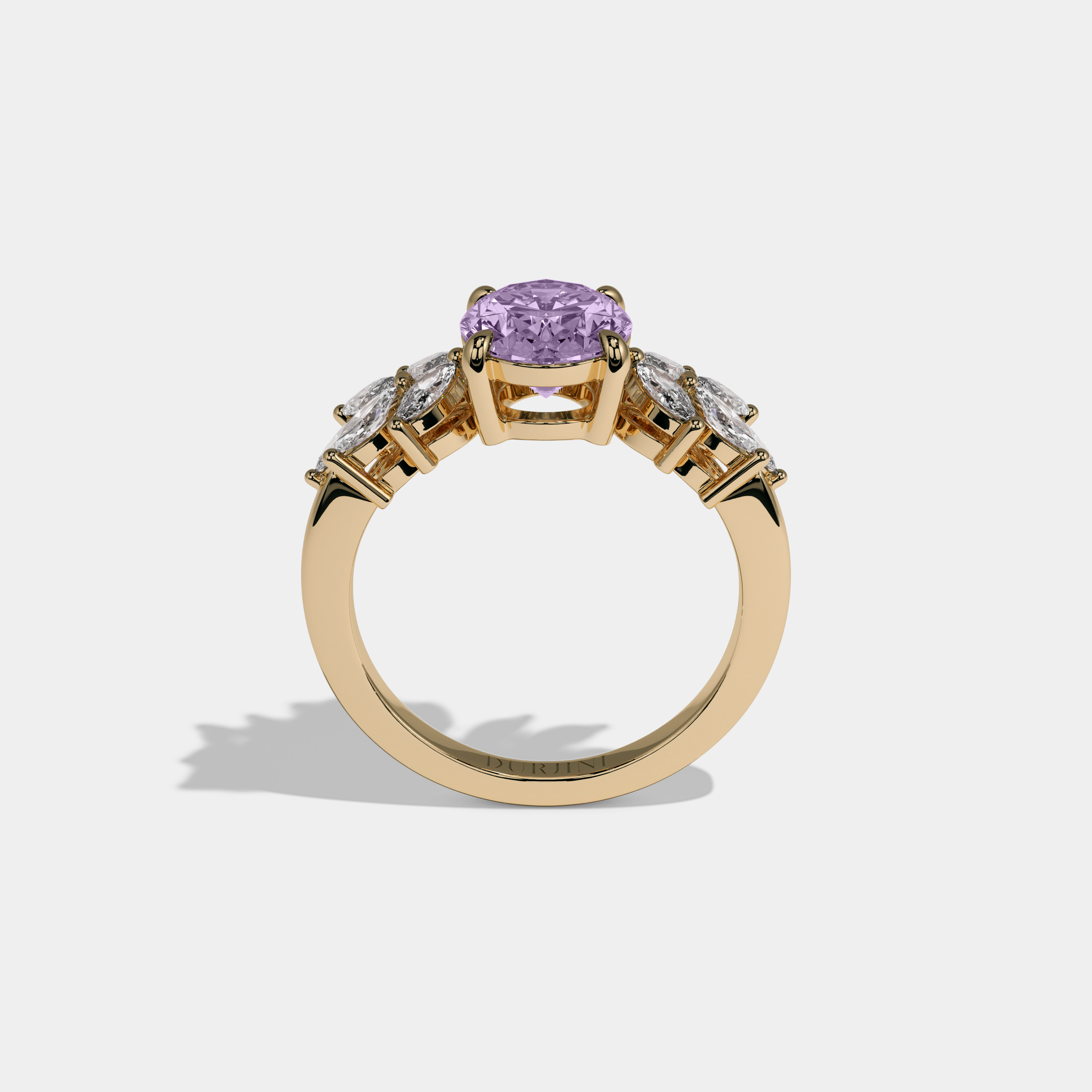 Catherine Fancy Purple Pear Cut Diamond Plain Band Engagement Ring 6ct 18K Yellow Gold