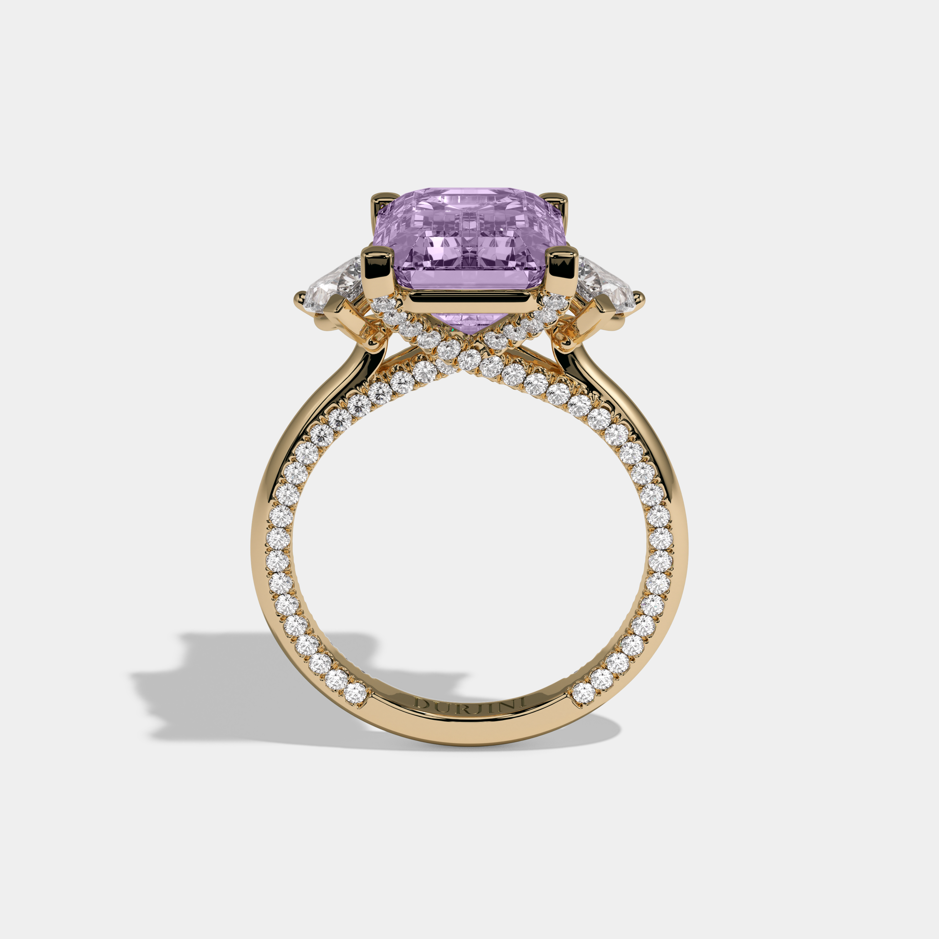 Catherine Fancy Purple Emerald Cut Diamond Hidden Band Engagement Ring 6ct 18K Yellow Gold