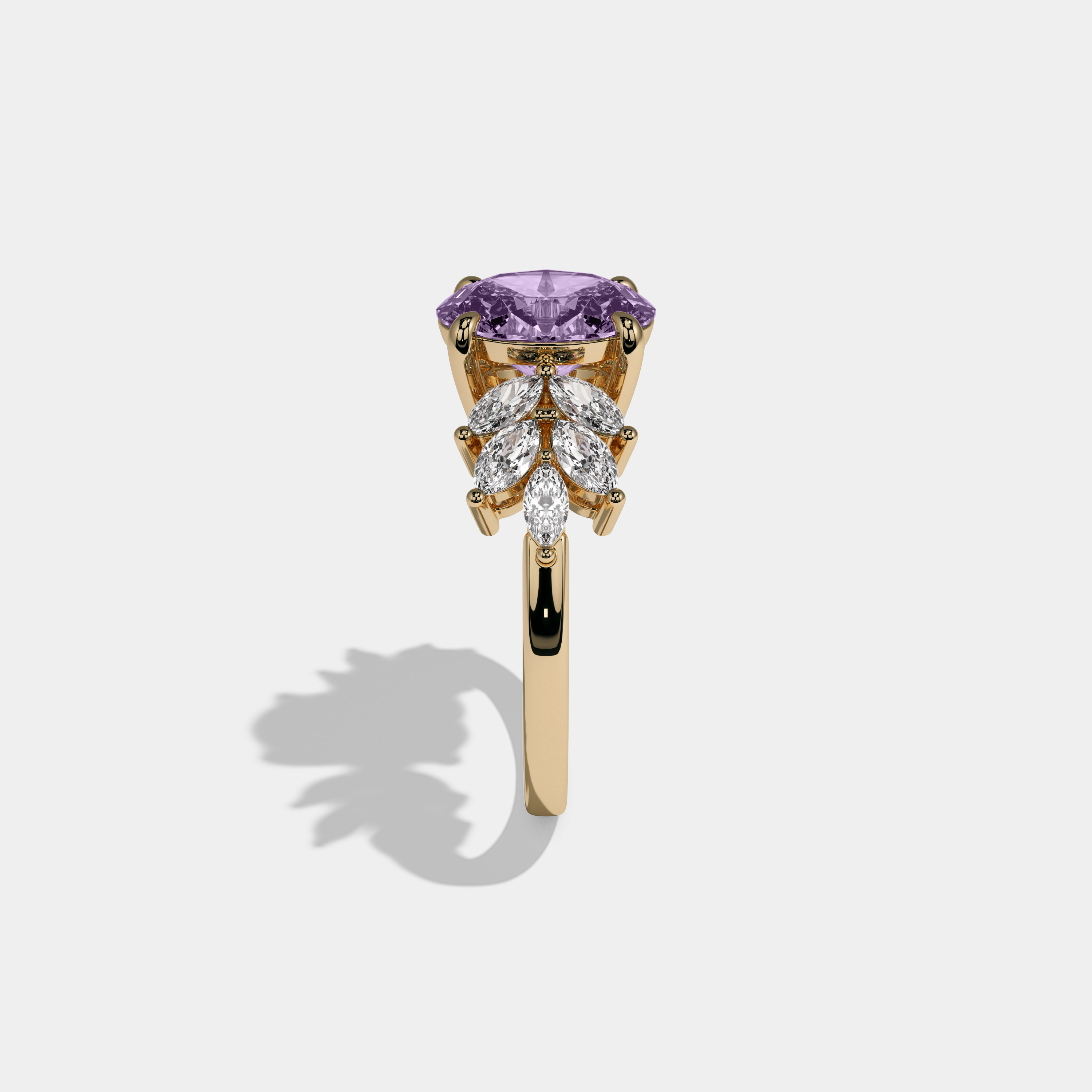Catherine Fancy Purple Pear Cut Diamond Plain Band Engagement Ring 6ct 18K Yellow Gold
