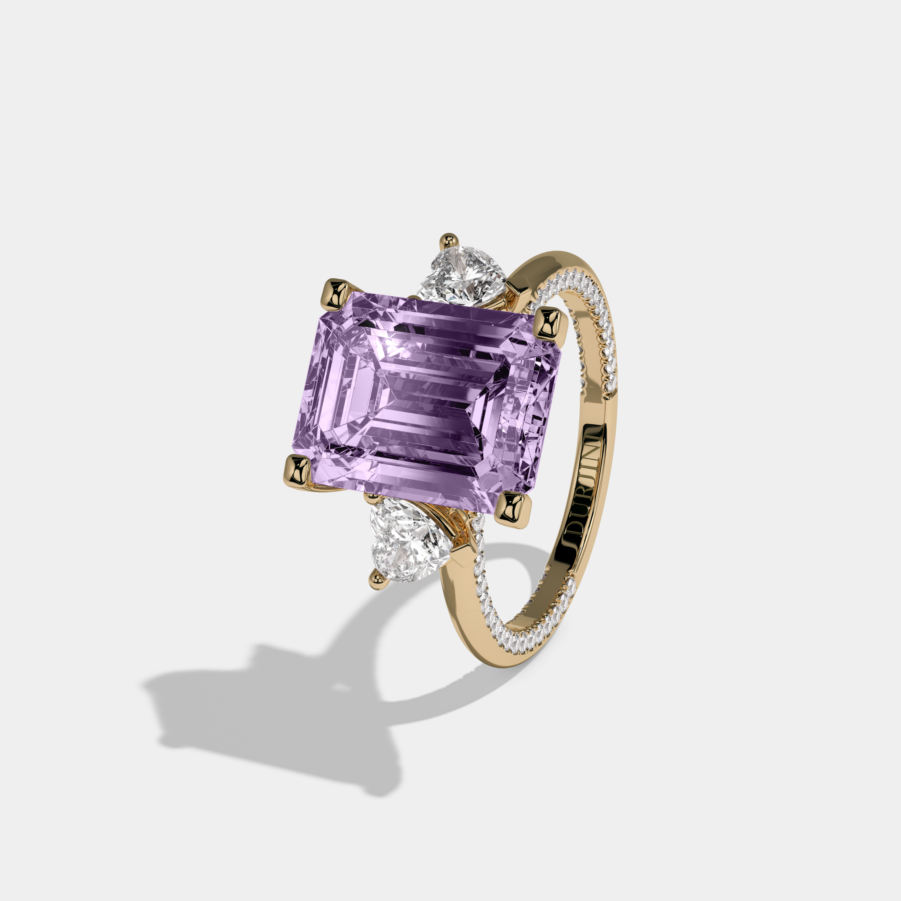 Catherine Fancy Purple Emerald Cut Diamond Hidden Band Engagement Ring 6ct 18K Yellow Gold