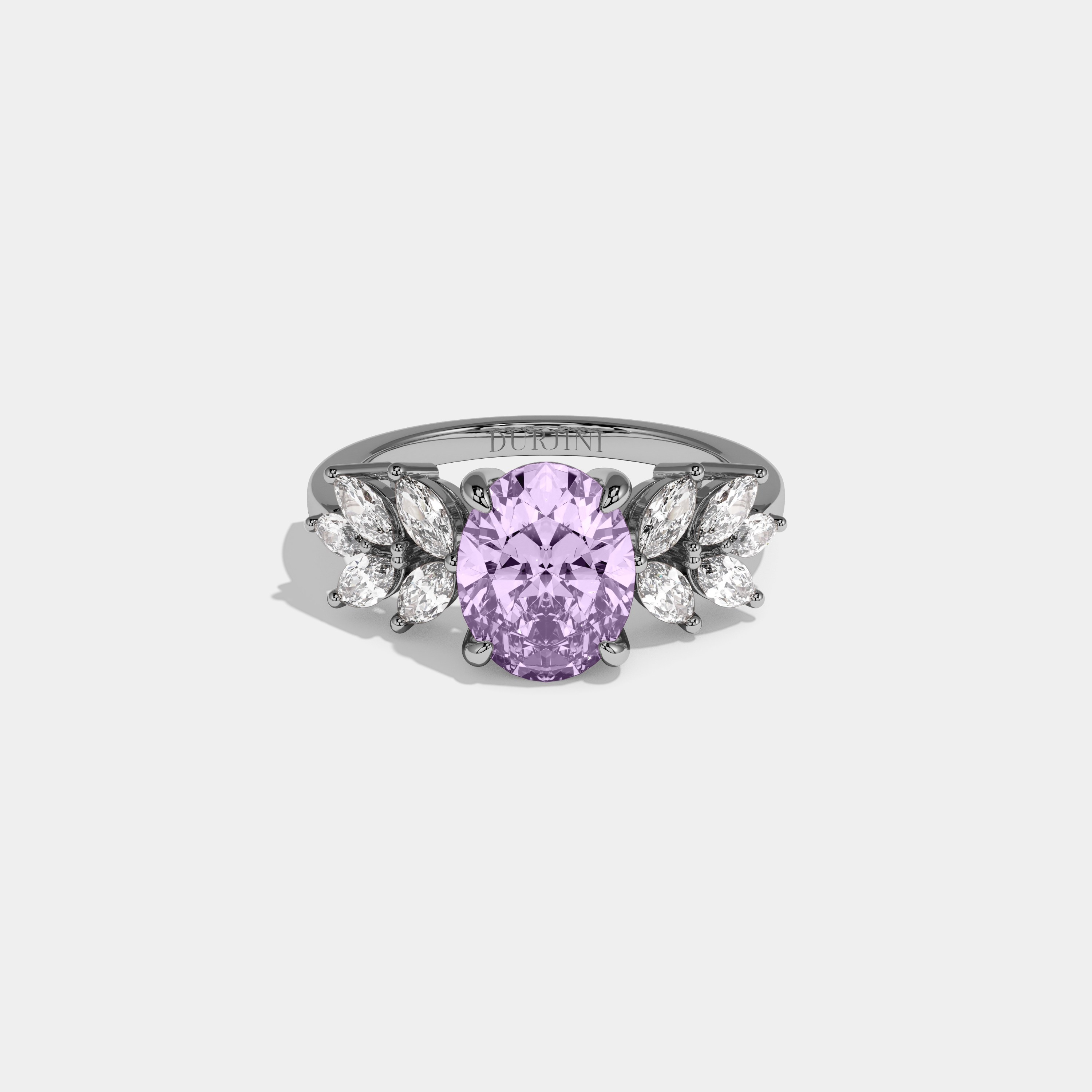 Alice Fancy Purple Pear Cut Diamond Plain Band Engagement Ring 6ct 18K White Gold