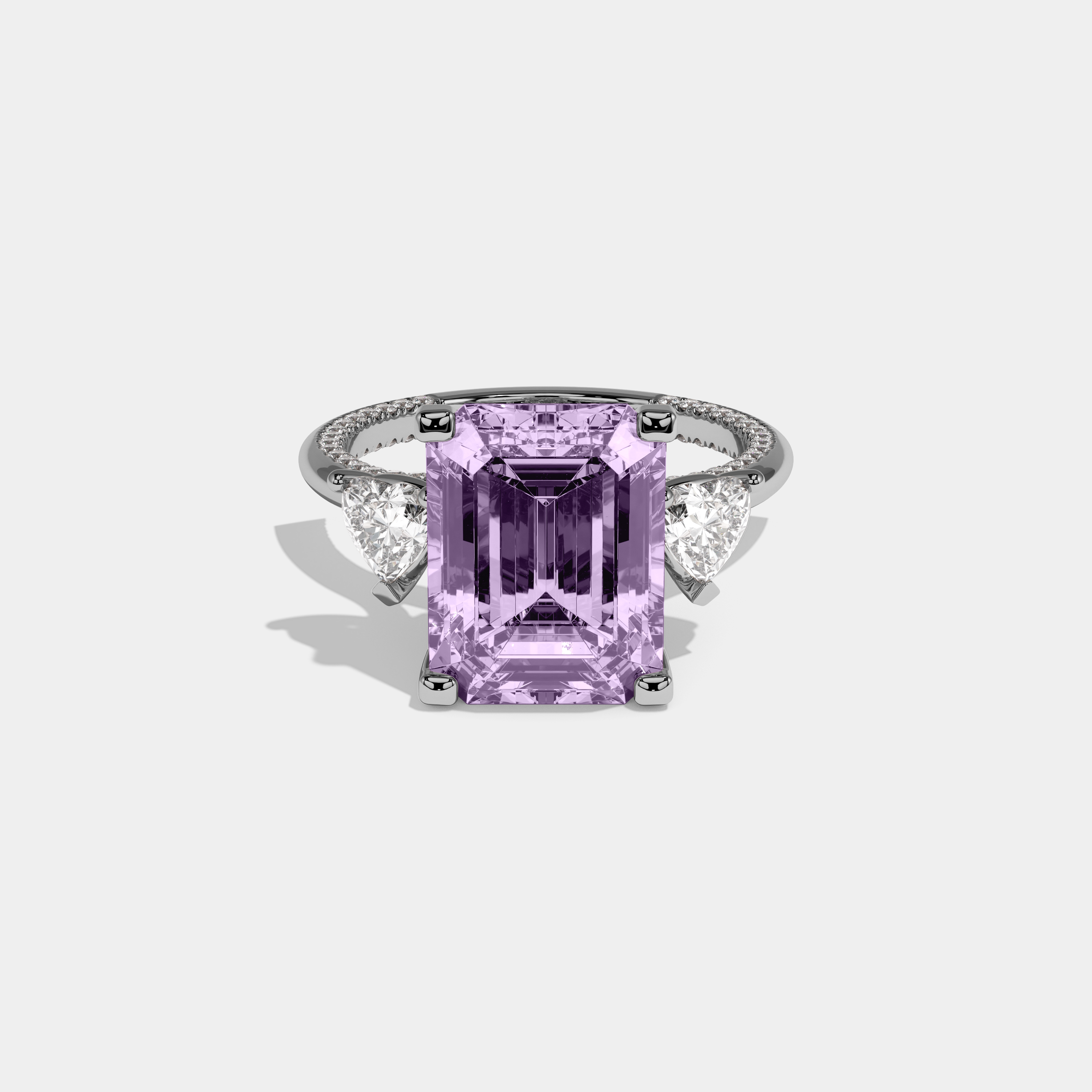 Alice Fancy Purple Emerald Cut Diamond Hidden Band Engagement Ring 6ct 18K White Gold