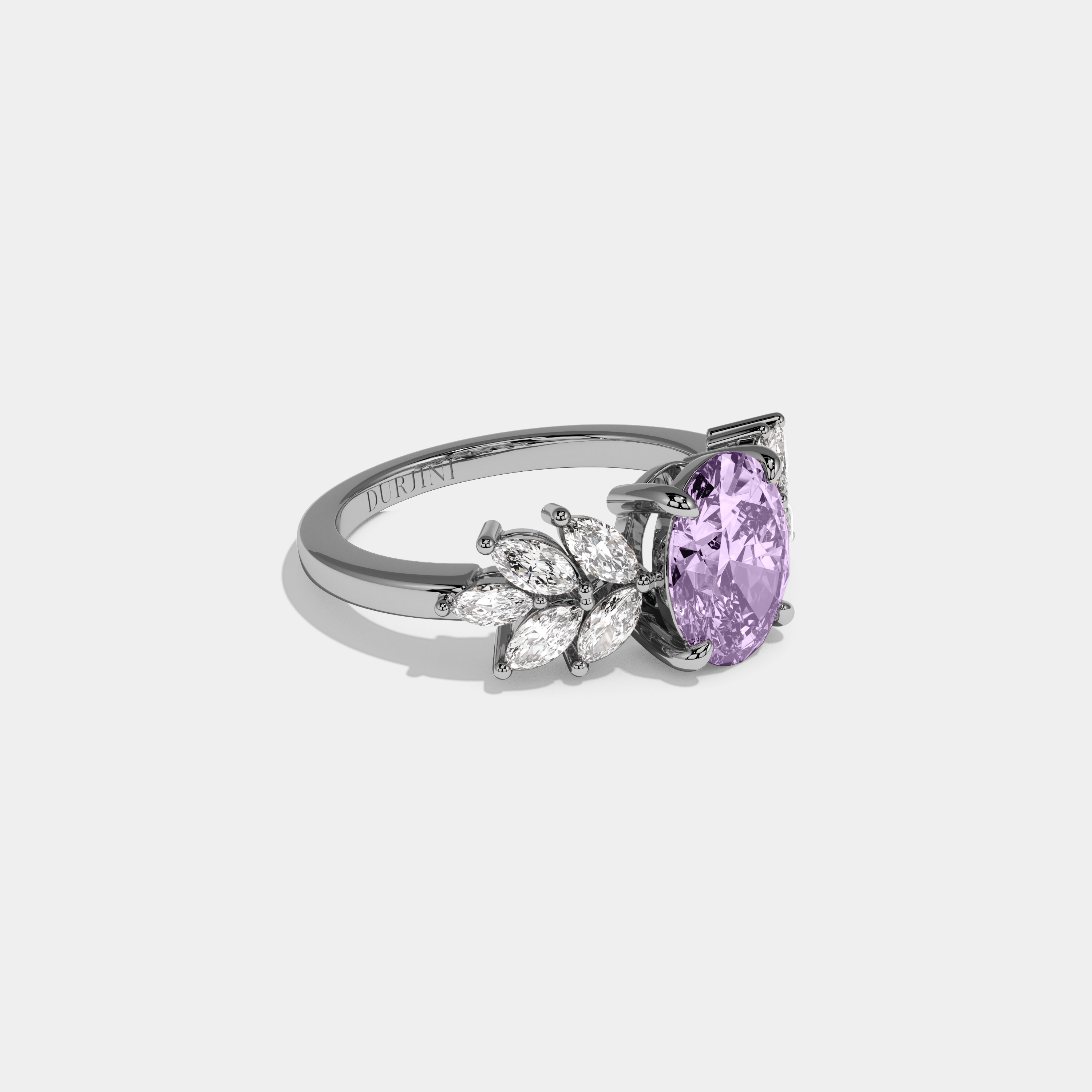 Alice Fancy Purple Pear Cut Diamond Plain Band Engagement Ring 6ct 18K White Gold