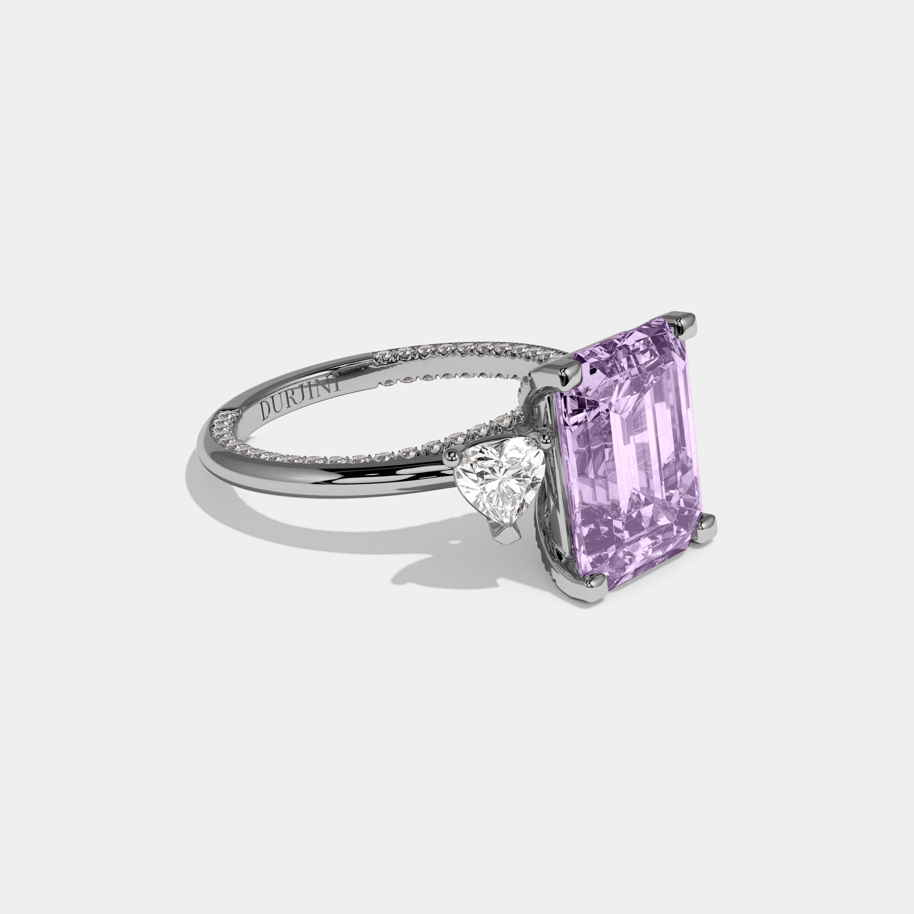Alice Fancy Purple Emerald Cut Diamond Hidden Band Engagement Ring 6ct 18K White Gold