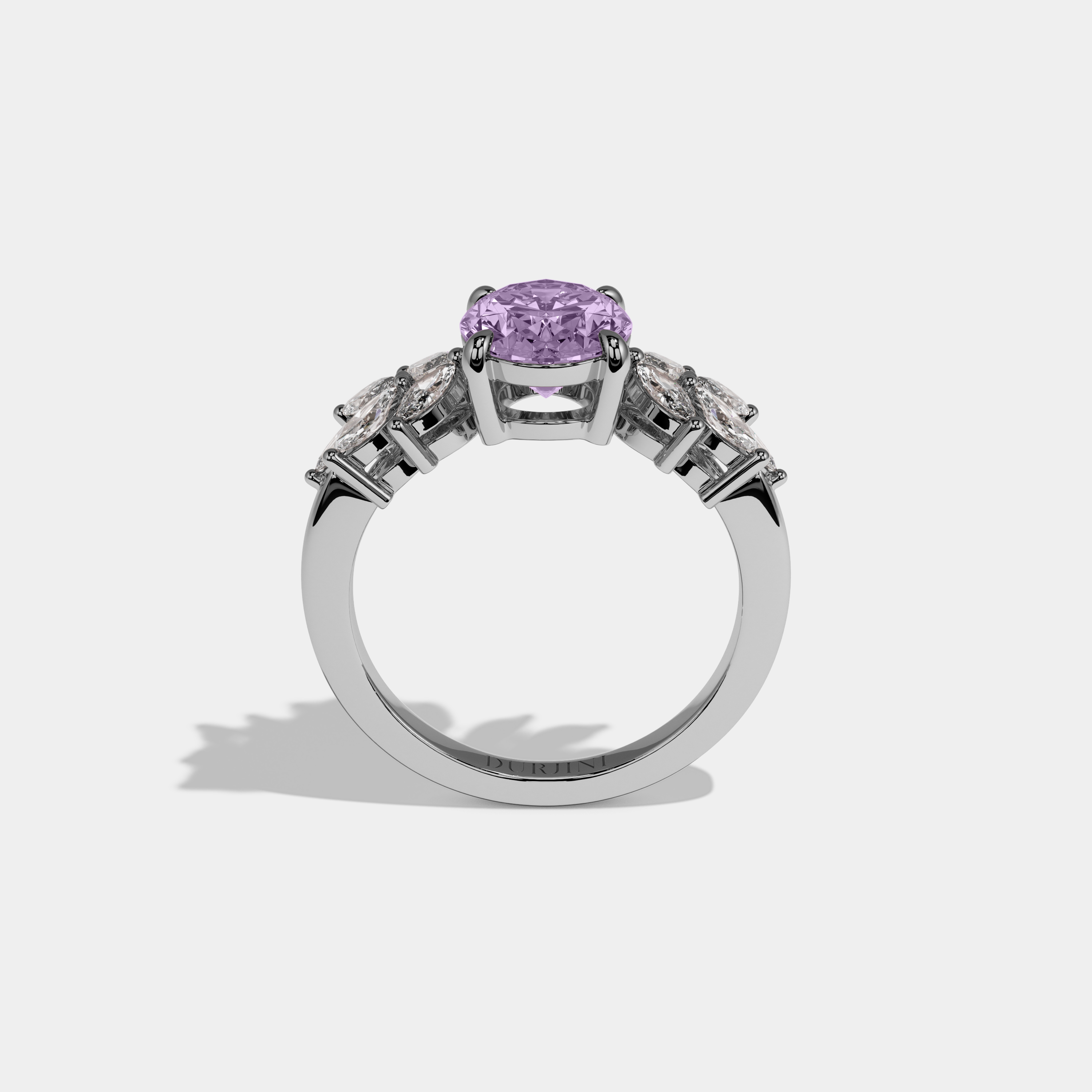 Alice Fancy Purple Pear Cut Diamond Plain Band Engagement Ring 6ct 18K White Gold