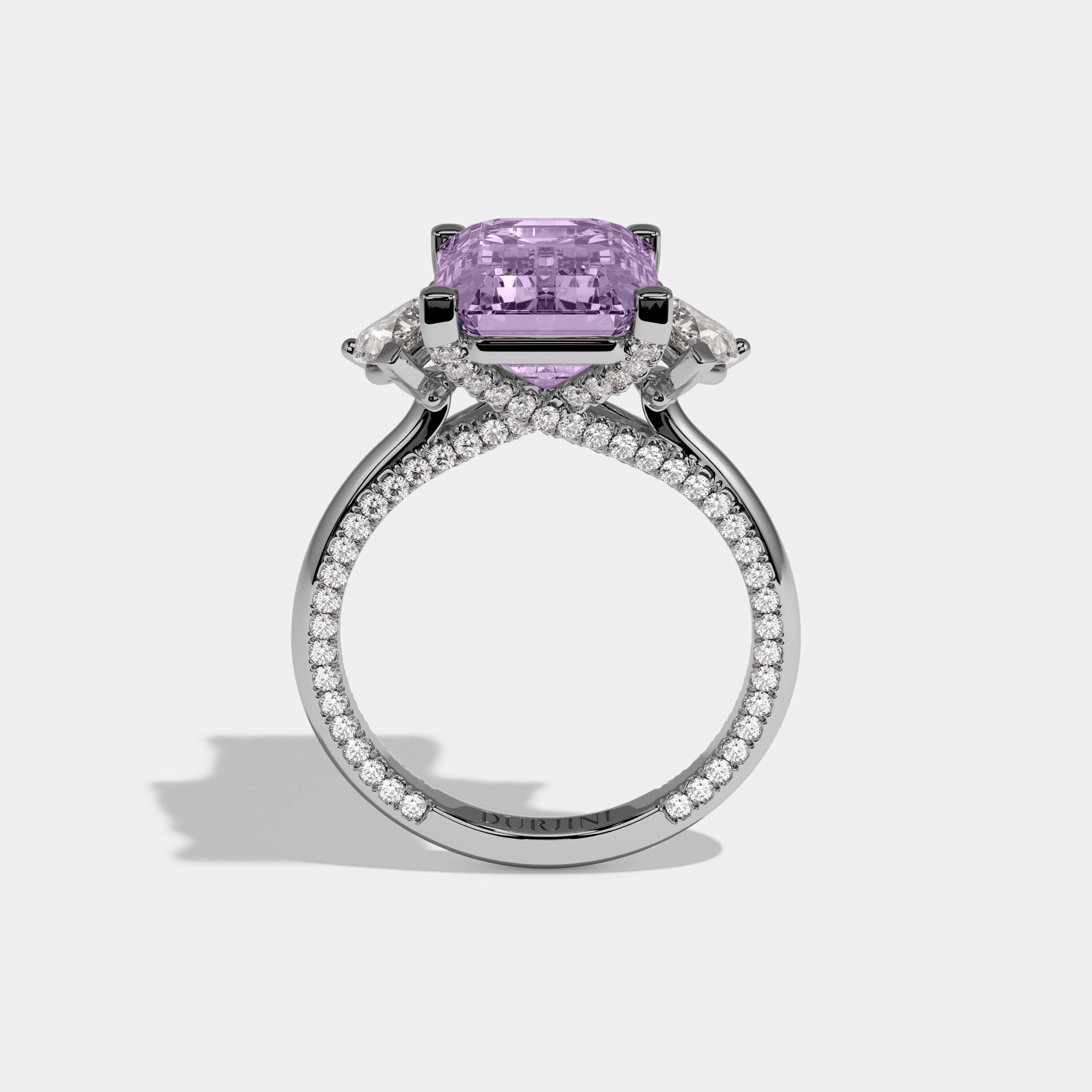 Alice Fancy Purple Emerald Cut Diamond Hidden Band Engagement Ring 6ct 18K White Gold