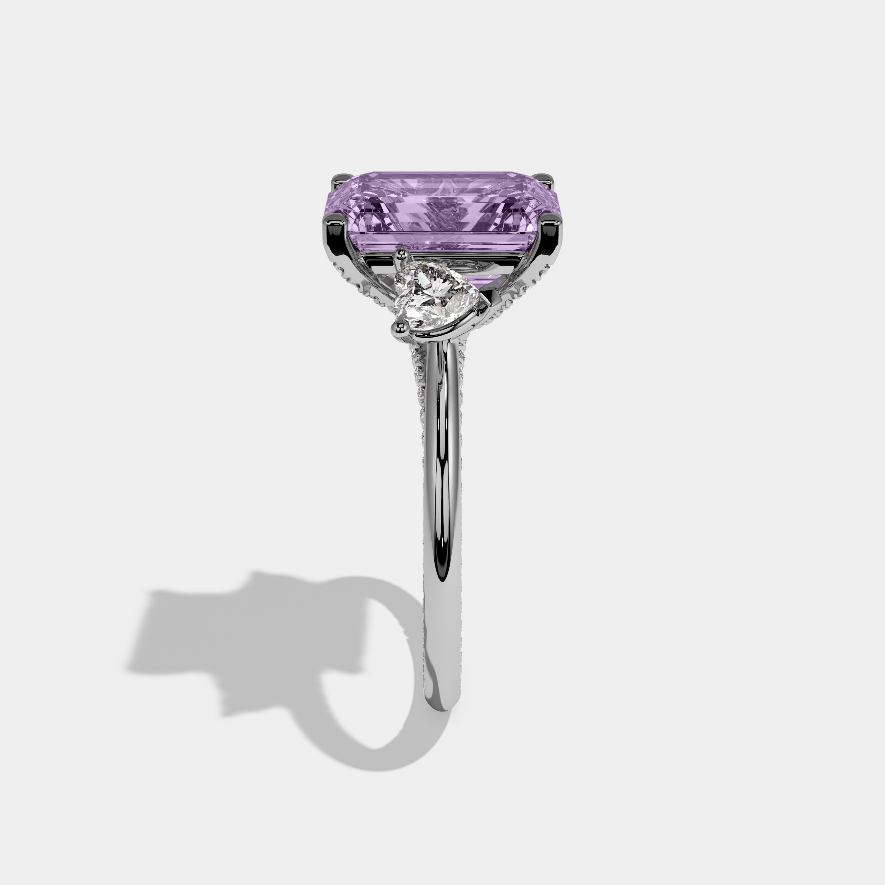 Alice Fancy Purple Emerald Cut Diamond Hidden Band Engagement Ring 6ct 18K White Gold
