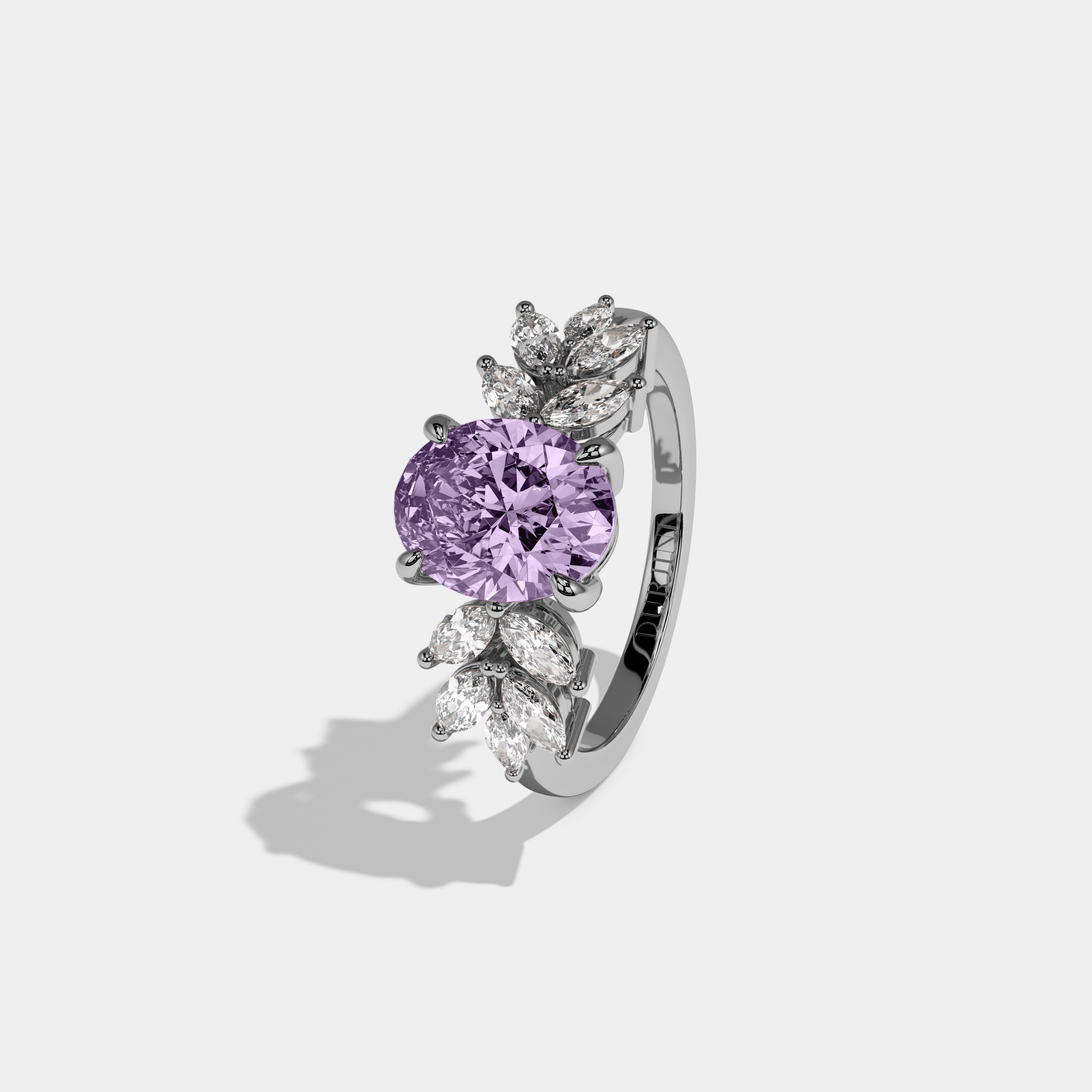 Alice Fancy Purple Pear Cut Diamond Plain Band Engagement Ring 6ct 18K White Gold