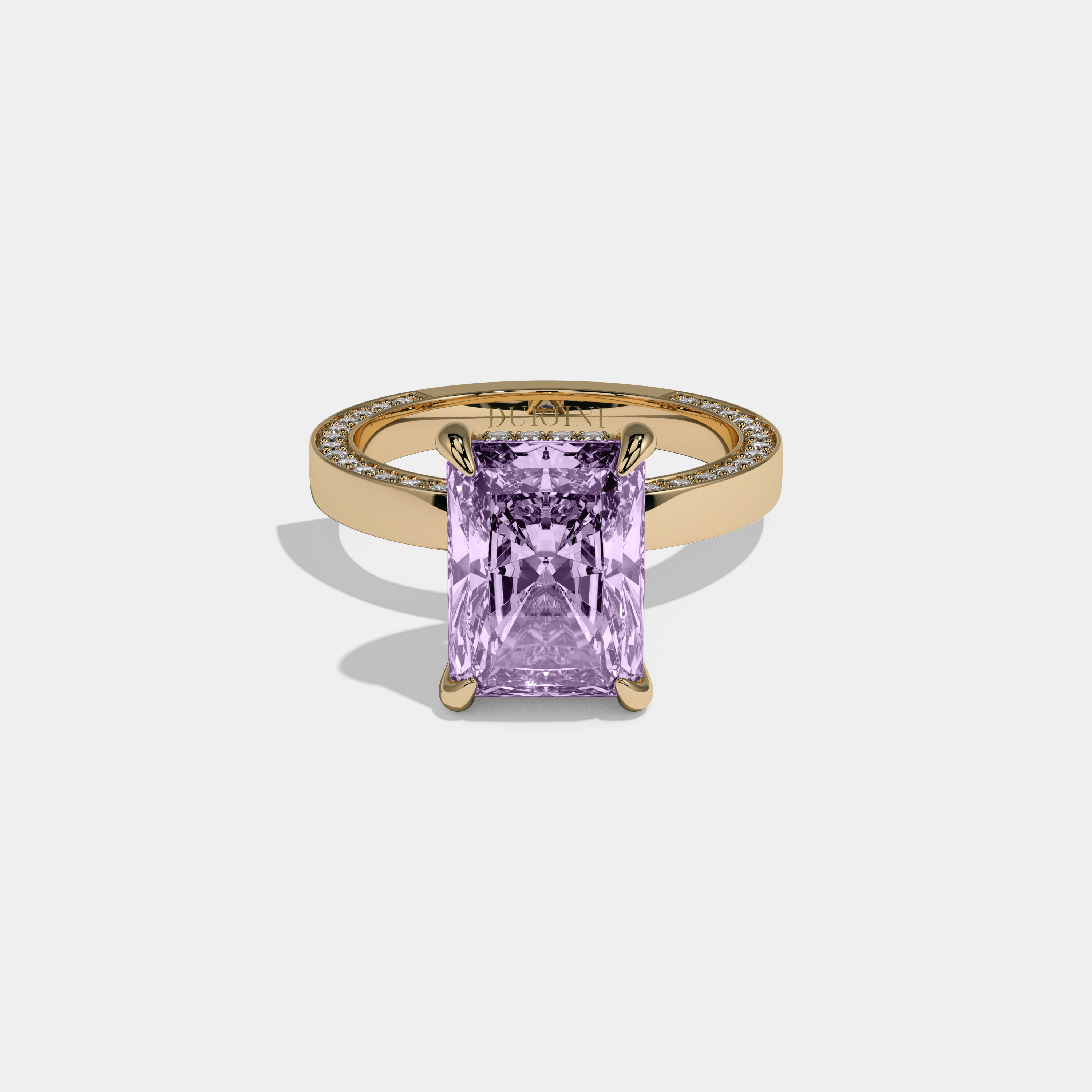 Helena Fancy Purple Radiant Cut Diamond Hidden Band Engagement Ring 6ct 18K Yellow Gold