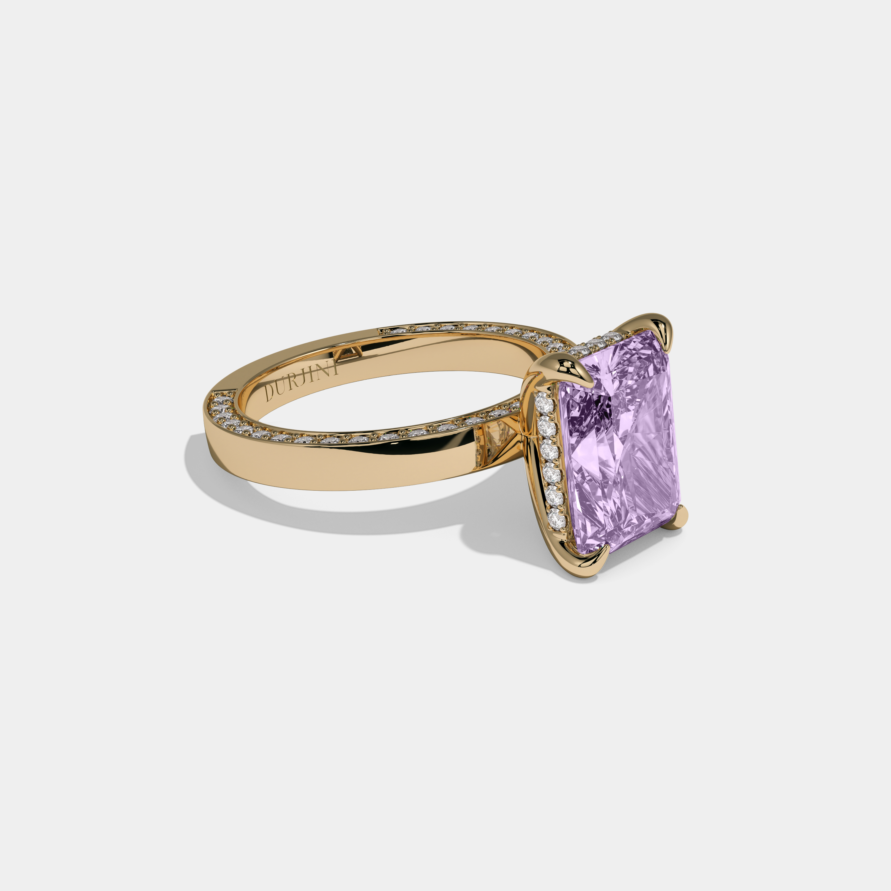 Helena Fancy Purple Radiant Cut Diamond Hidden Band Engagement Ring 6ct 18K Yellow Gold