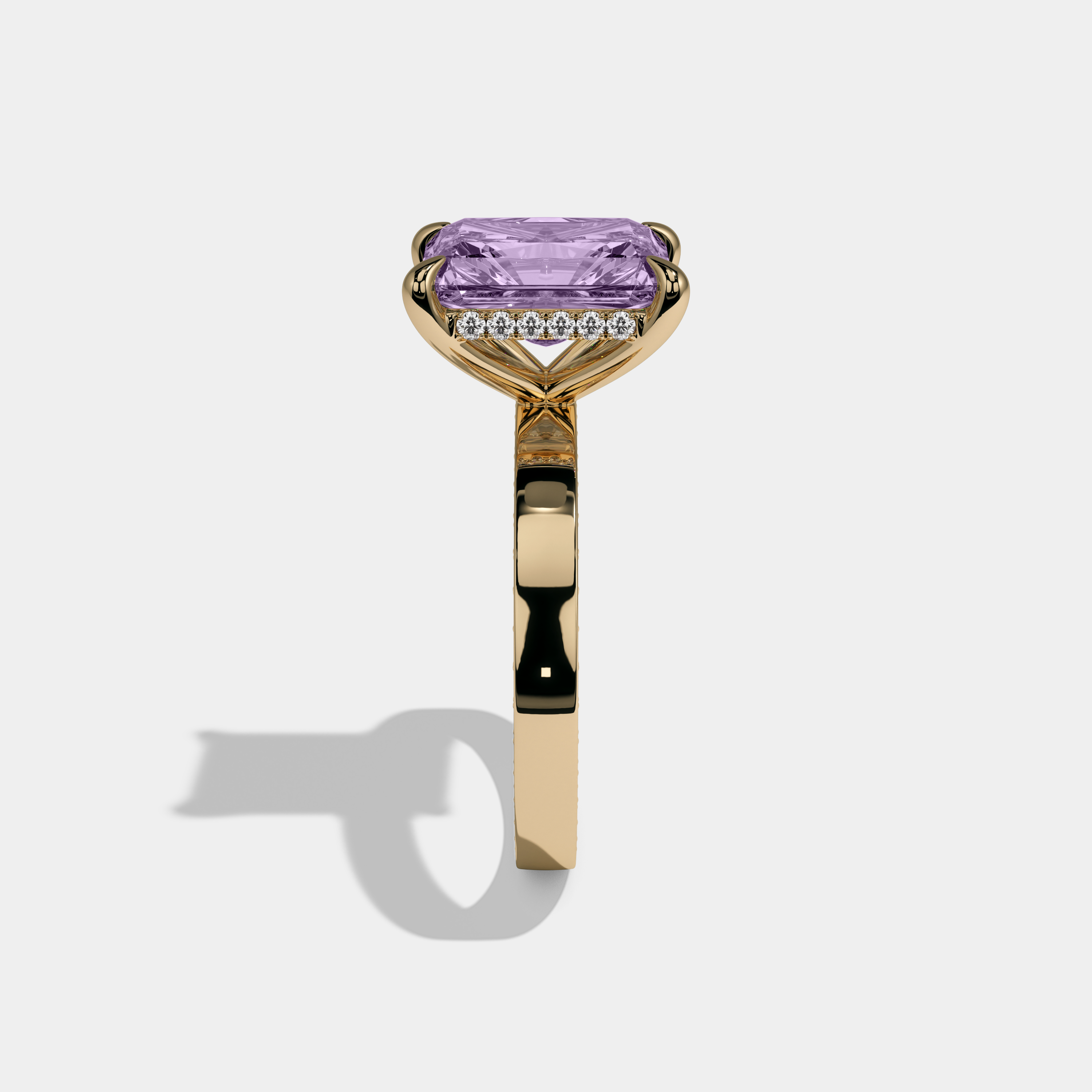 Helena Fancy Purple Radiant Cut Diamond Hidden Band Engagement Ring 6ct 18K Yellow Gold
