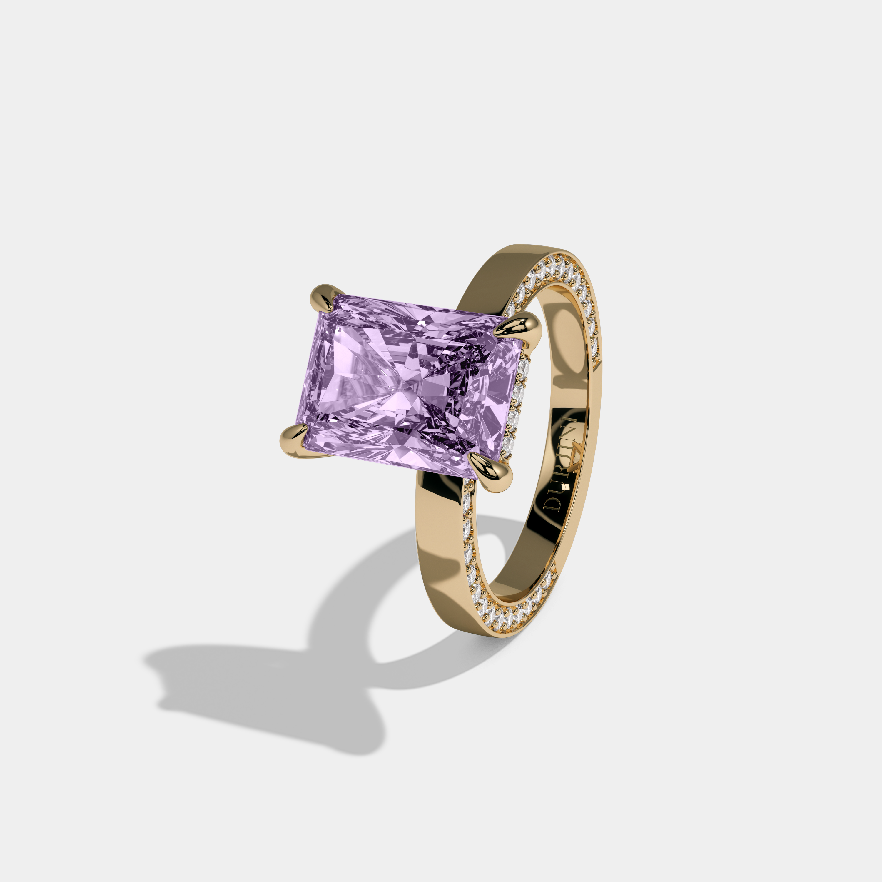 Helena Fancy Purple Radiant Cut Diamond Hidden Band Engagement Ring 6ct 18K Yellow Gold