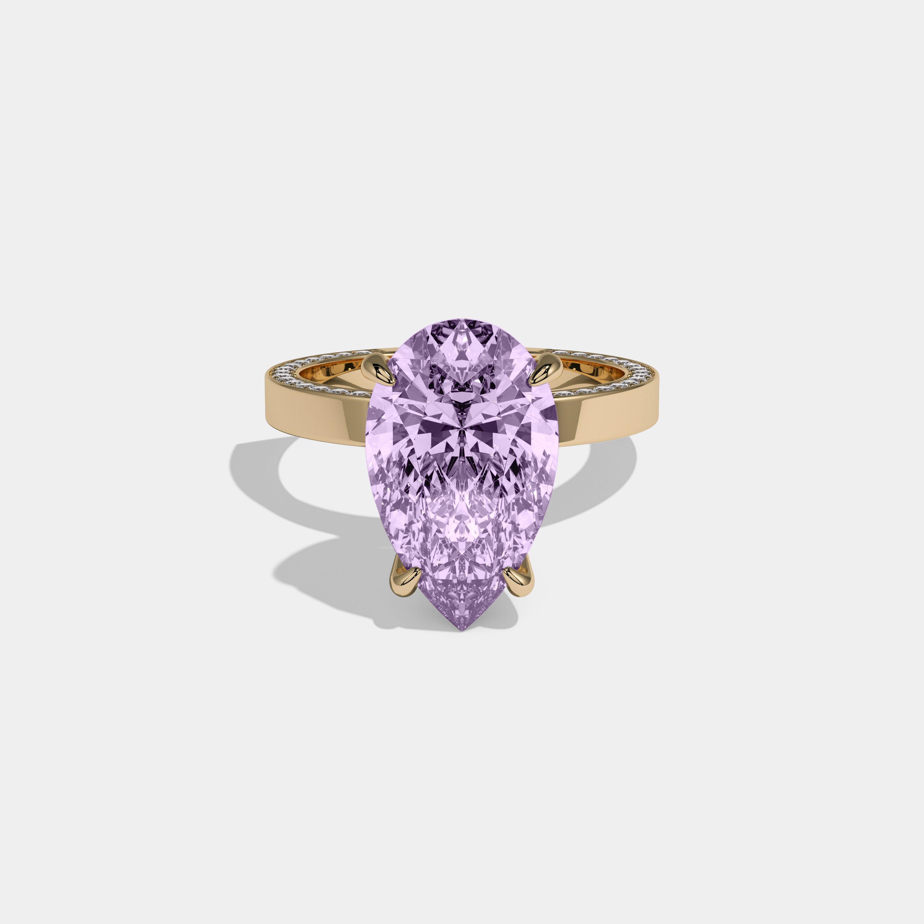 Helena Fancy Purple Pear Cut Diamond Hidden Band Engagement Ring 6ct 18K Yellow Gold