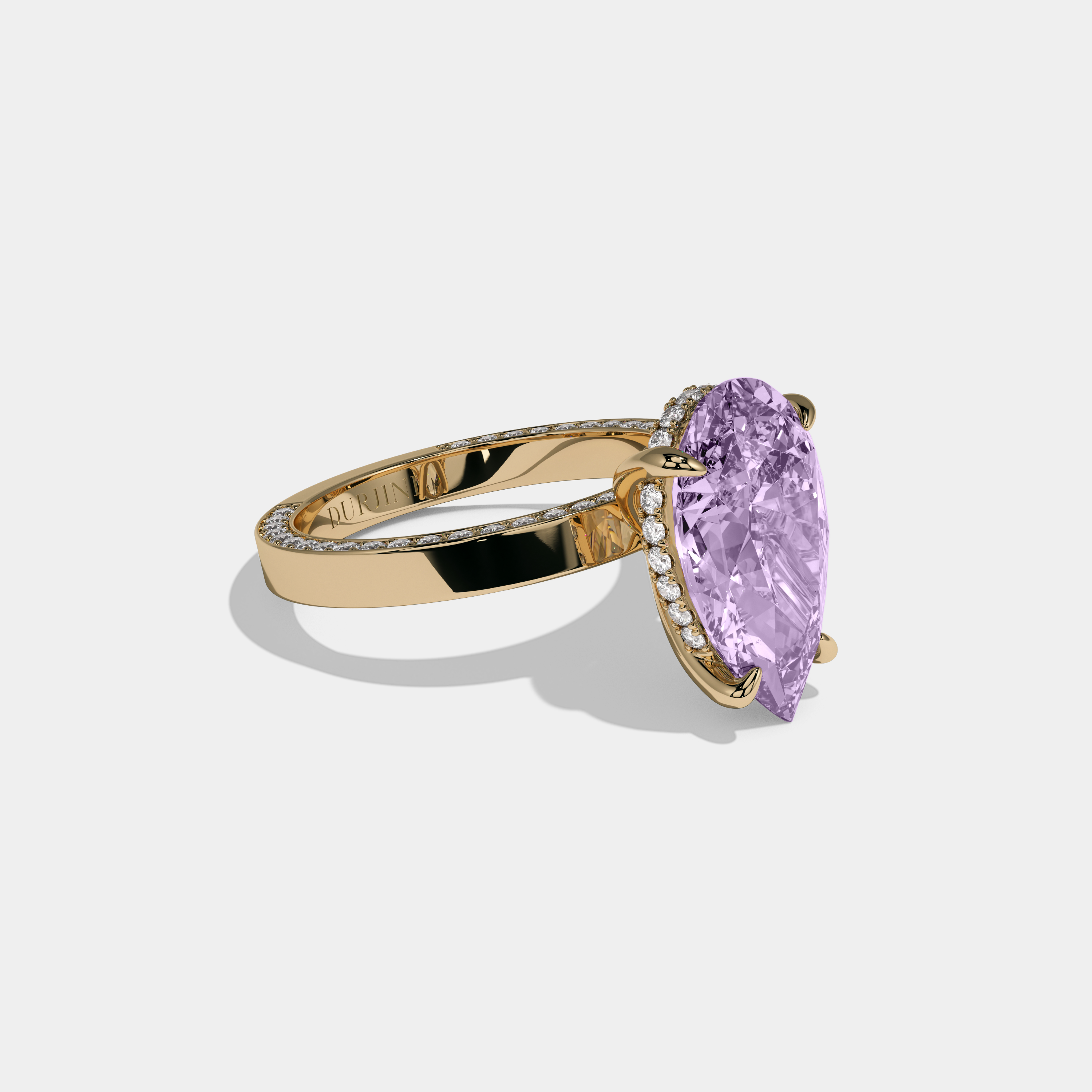 Helena Fancy Purple Pear Cut Diamond Hidden Band Engagement Ring 6ct 18K Yellow Gold