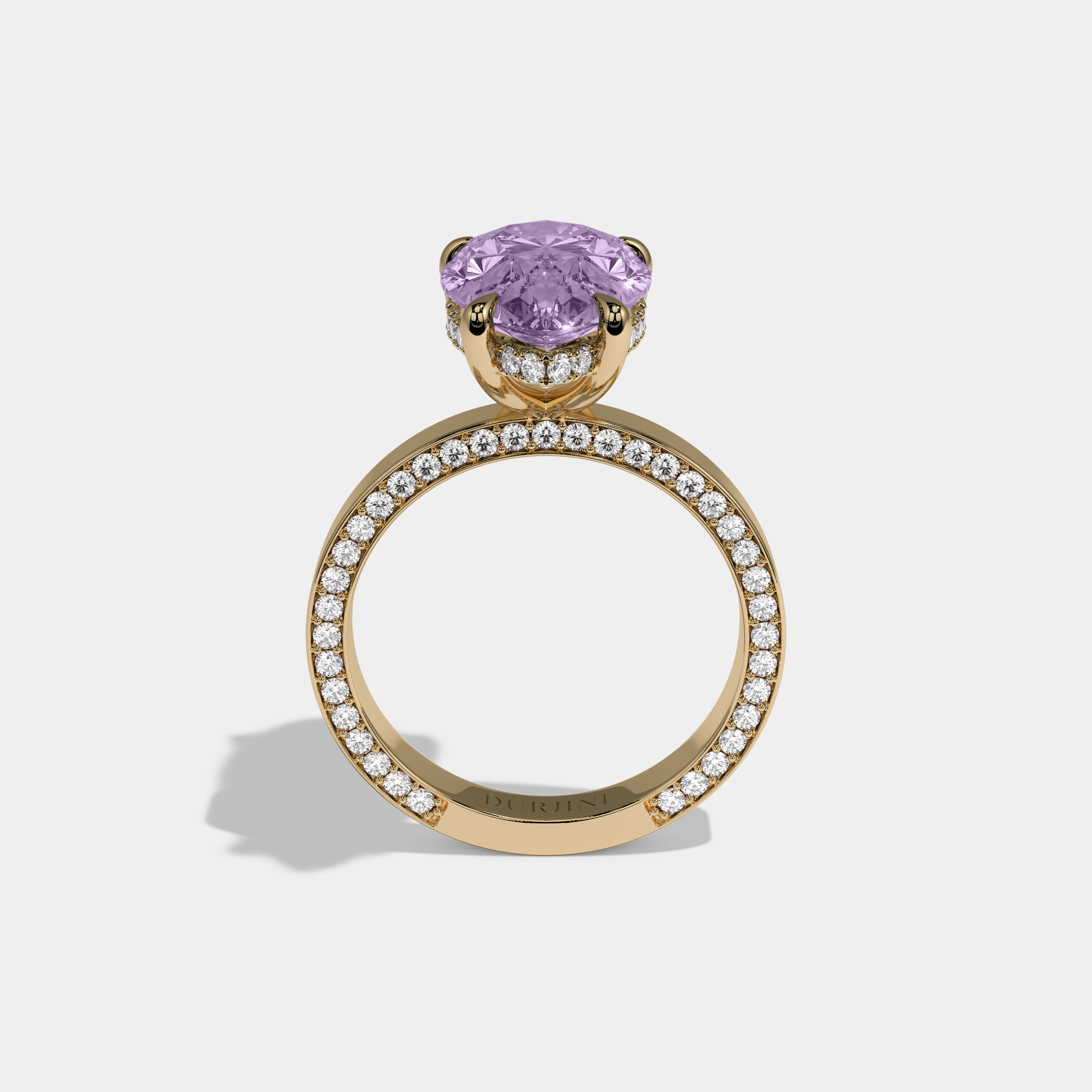 Helena Fancy Purple Pear Cut Diamond Hidden Band Engagement Ring 6ct 18K Yellow Gold